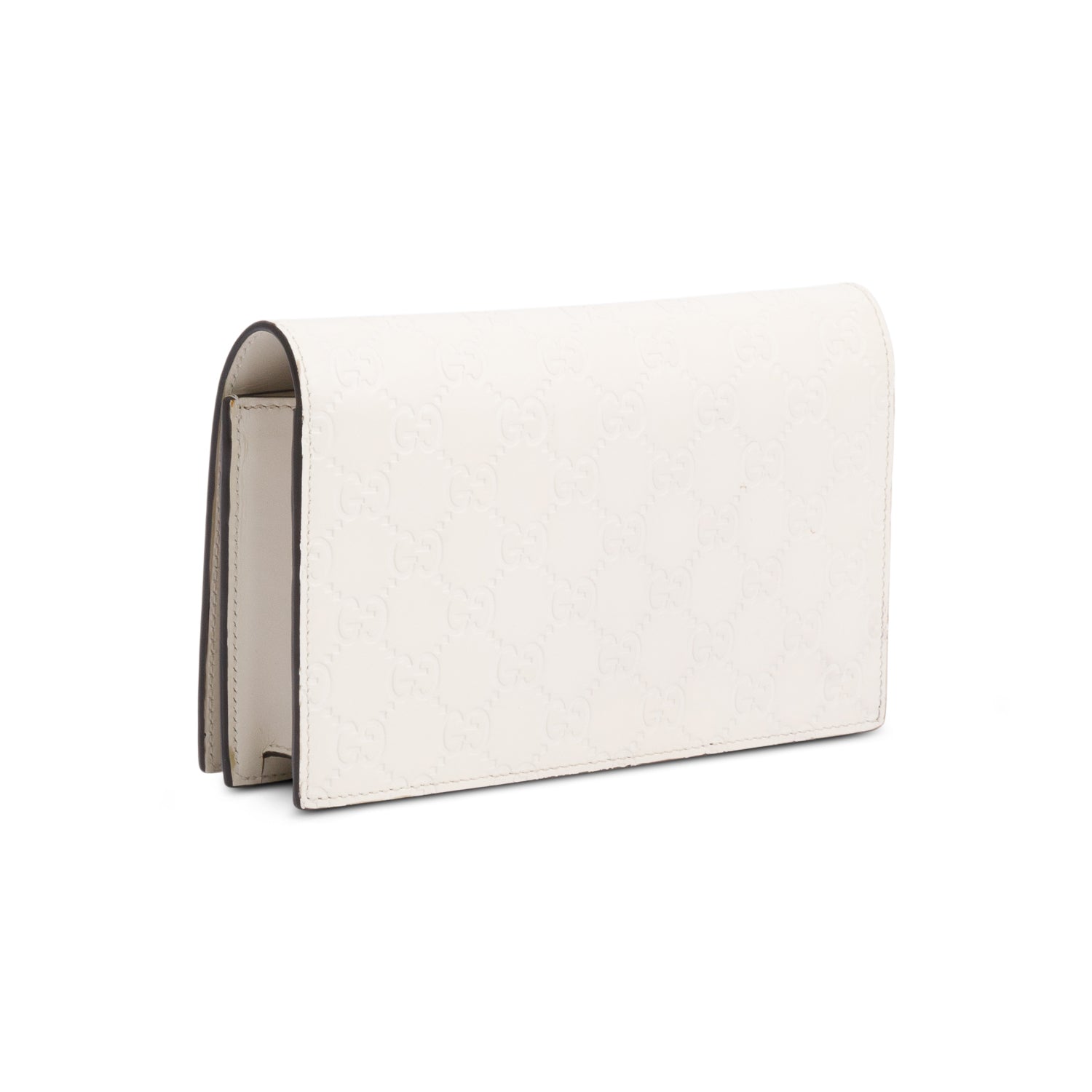 Gucci White Signature Leather Bow Mini Wallet On Chain