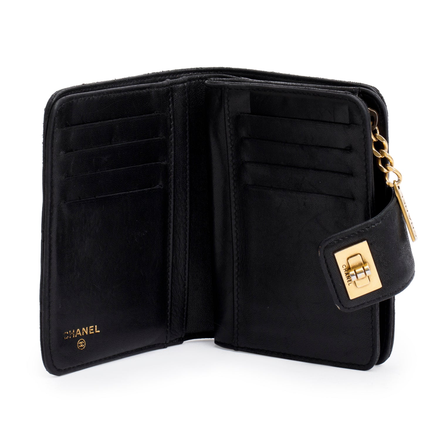 Chanel Black Lambskin Leather 2.55 French Compact Wallet