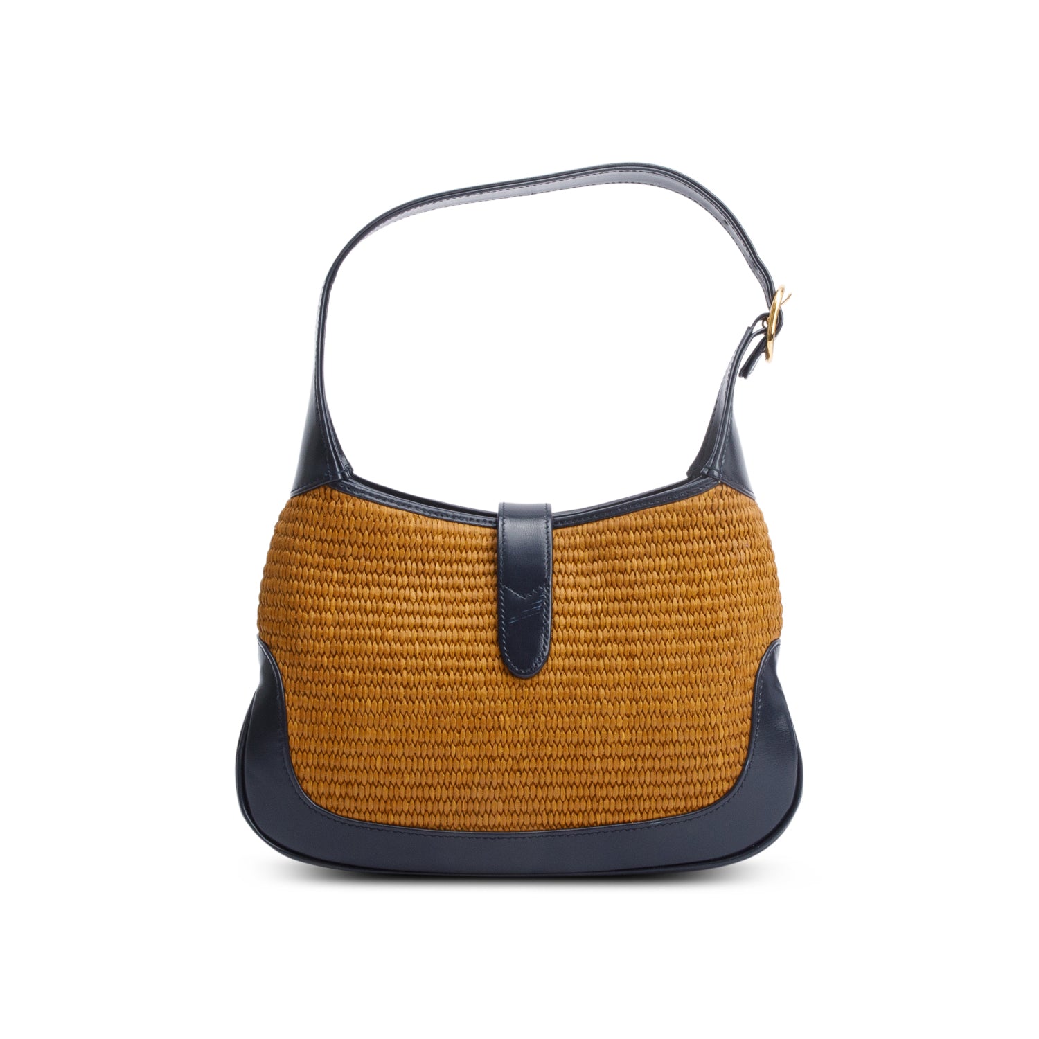 Gucci Neutral Raffia Black Leather Small Jackie 1961 Shoulder Bag w/ Strap & Box