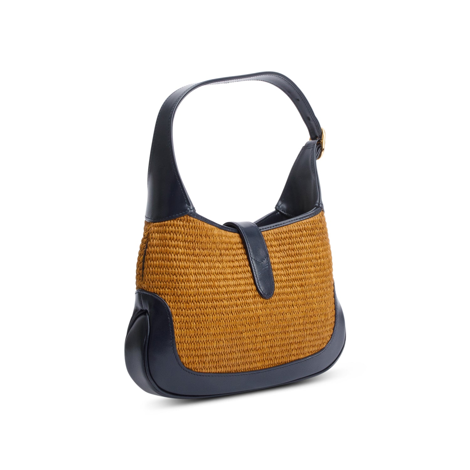 Gucci Neutral Raffia Black Leather Small Jackie 1961 Shoulder Bag w/ Strap & Box