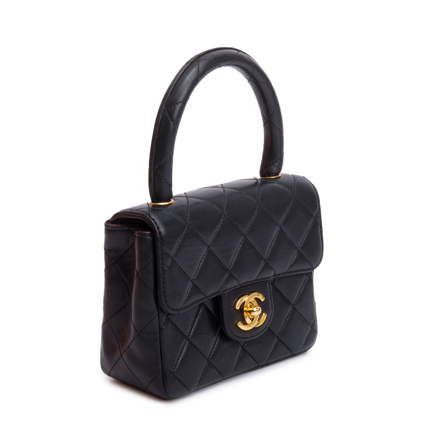 Chanel Vintage Black Quilted Lambskin Leather Mini Kelly Flap Handle Bag