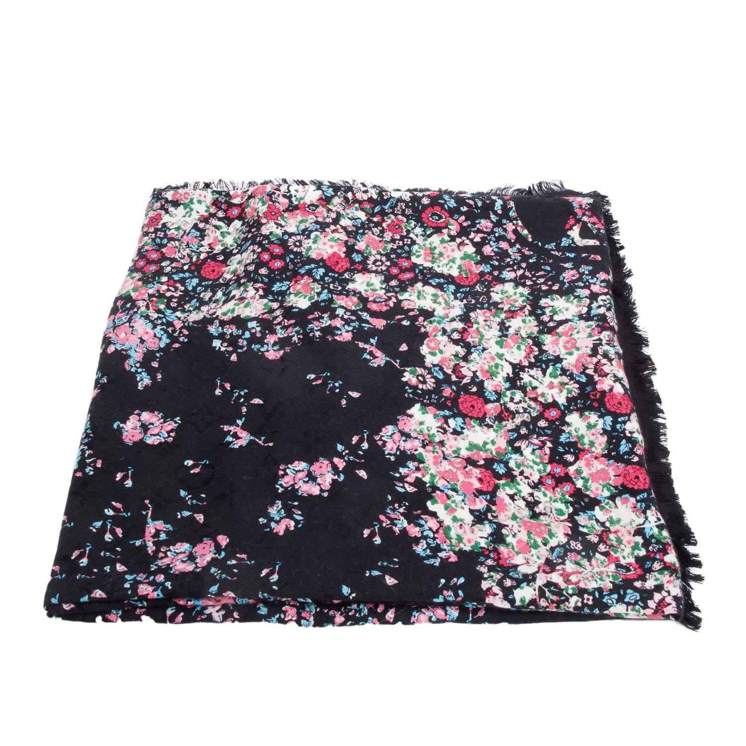 Louis Vuitton Black Multicolor Monogram Silk/Wool LVberty Shawl Scarf