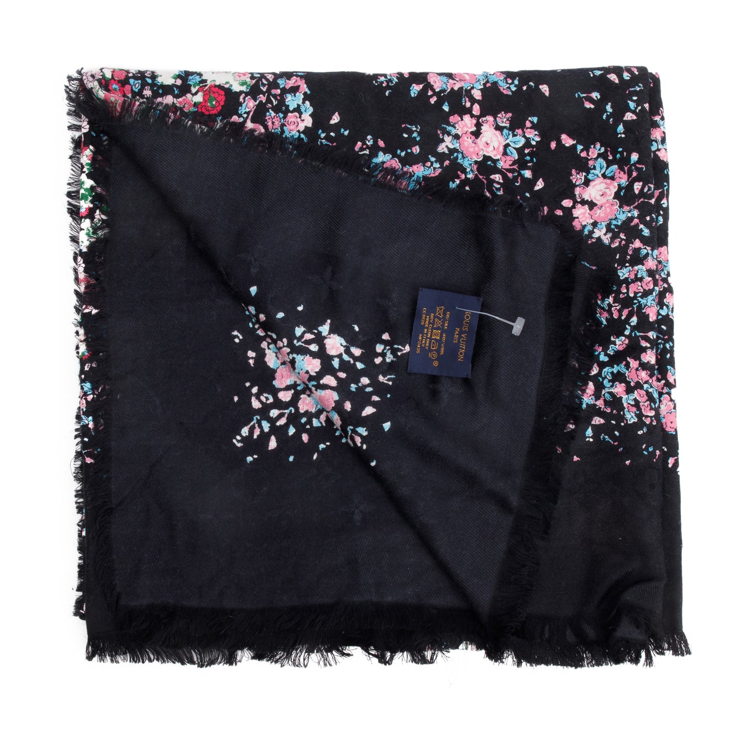 Louis Vuitton Black Multicolor Monogram Silk/Wool LVberty Shawl Scarf