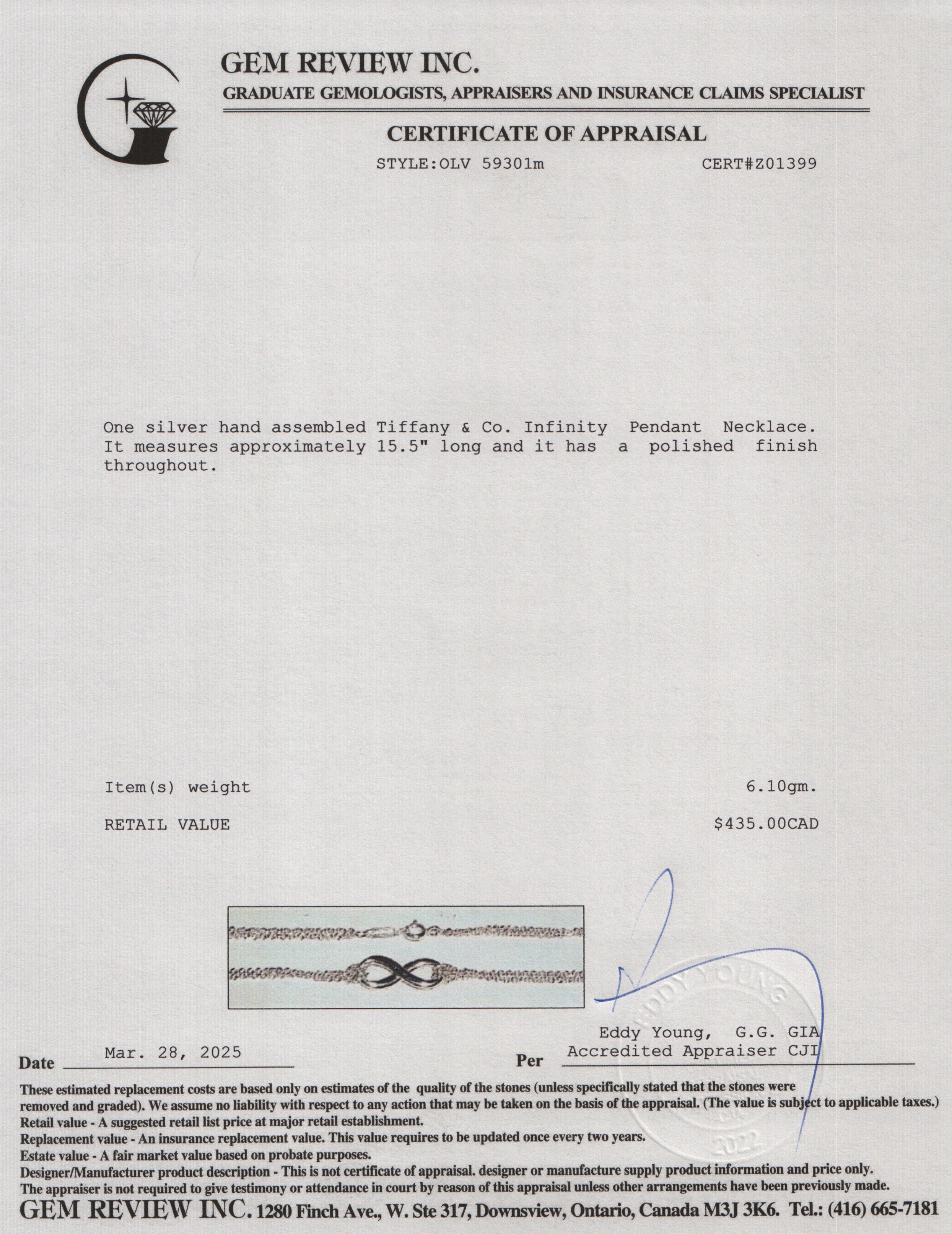 Tiffany & Co. Sterling Silver Infinity Pendant Necklace