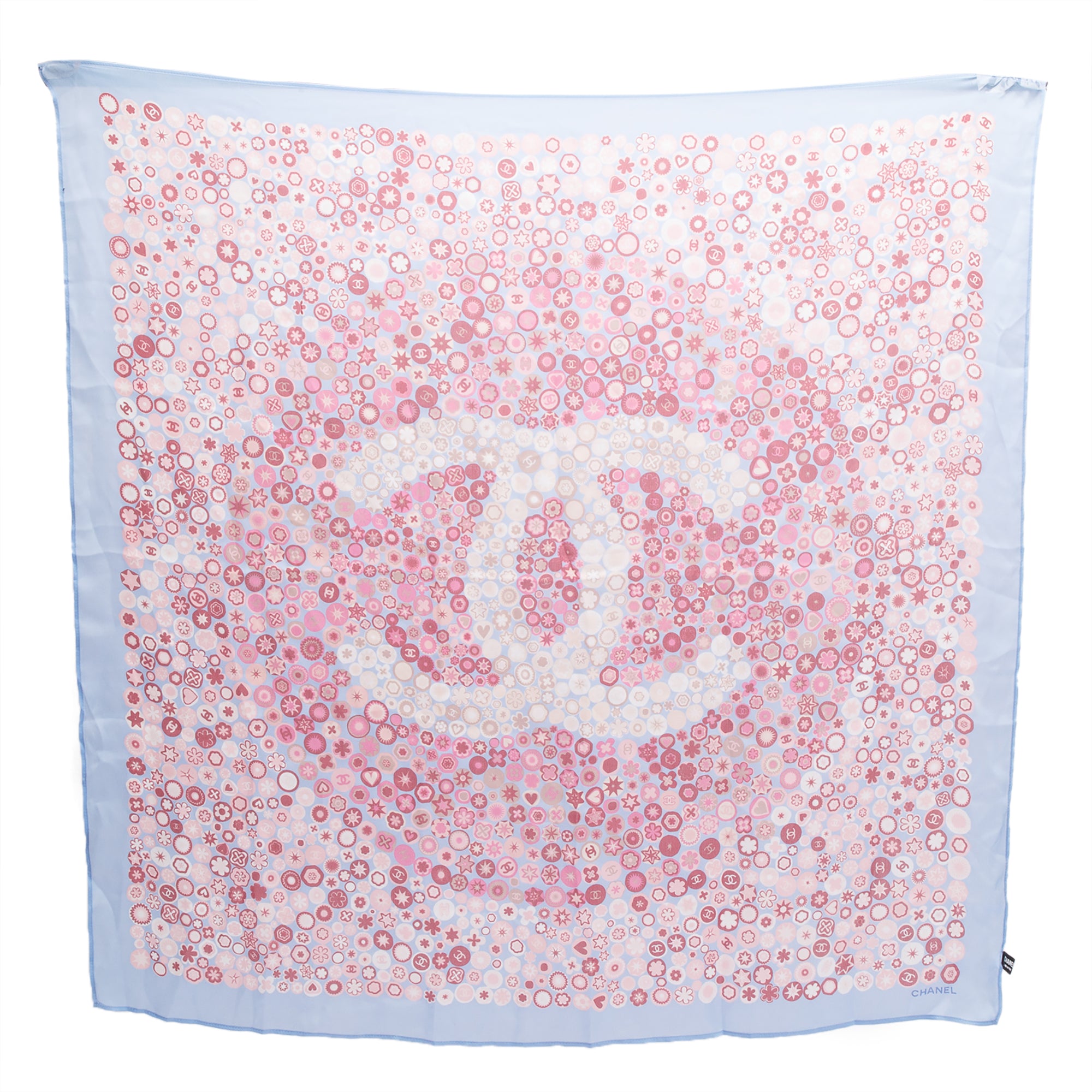 Chanel Blue Multicolor Logo Print Silk Square Scarf