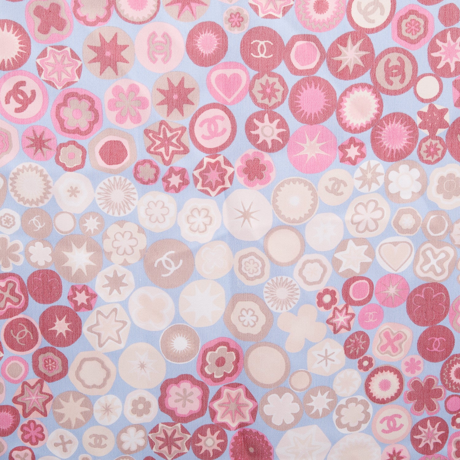 Chanel Blue Multicolor Logo Print Silk Square Scarf