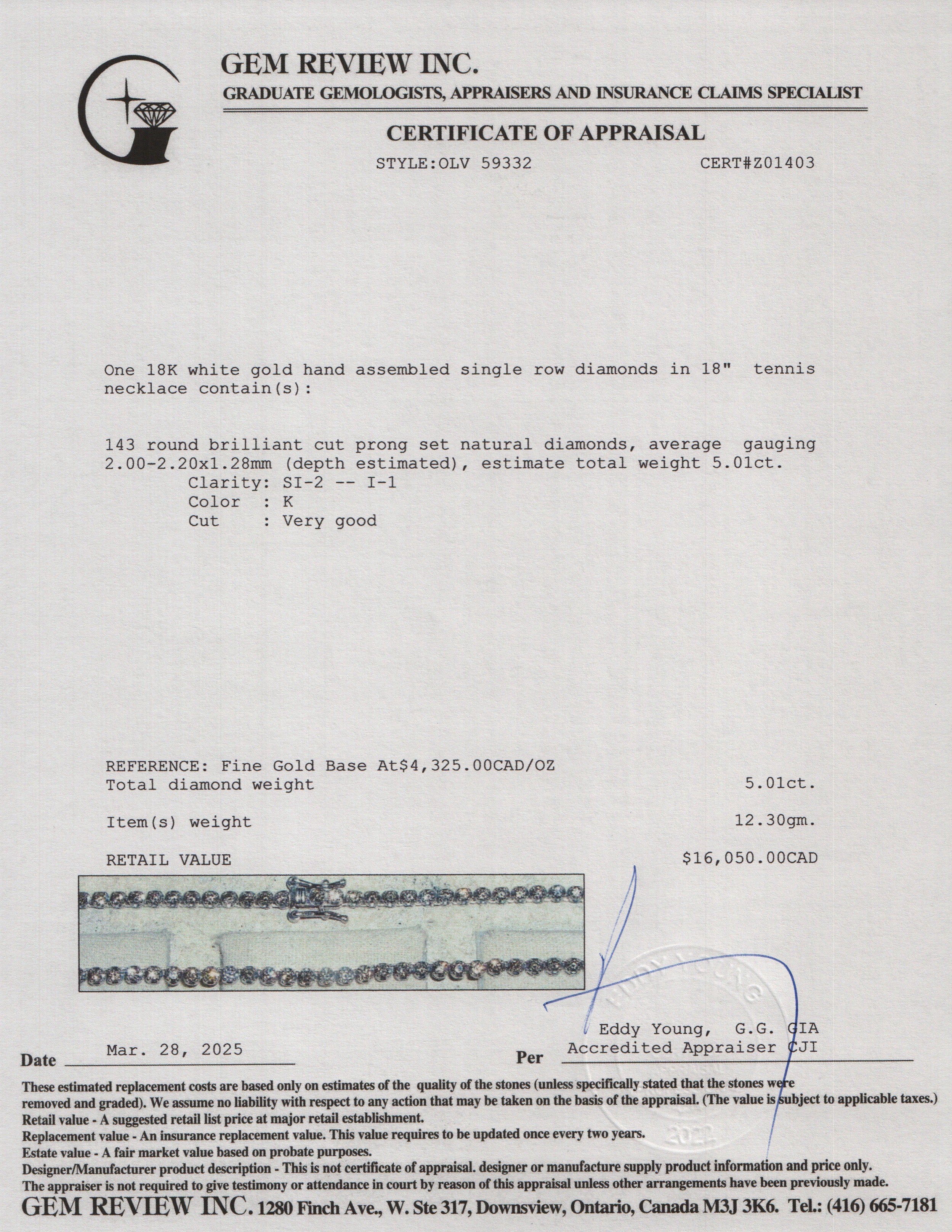 14k White Gold 5.01 tcw. Diamond Tennis Necklace