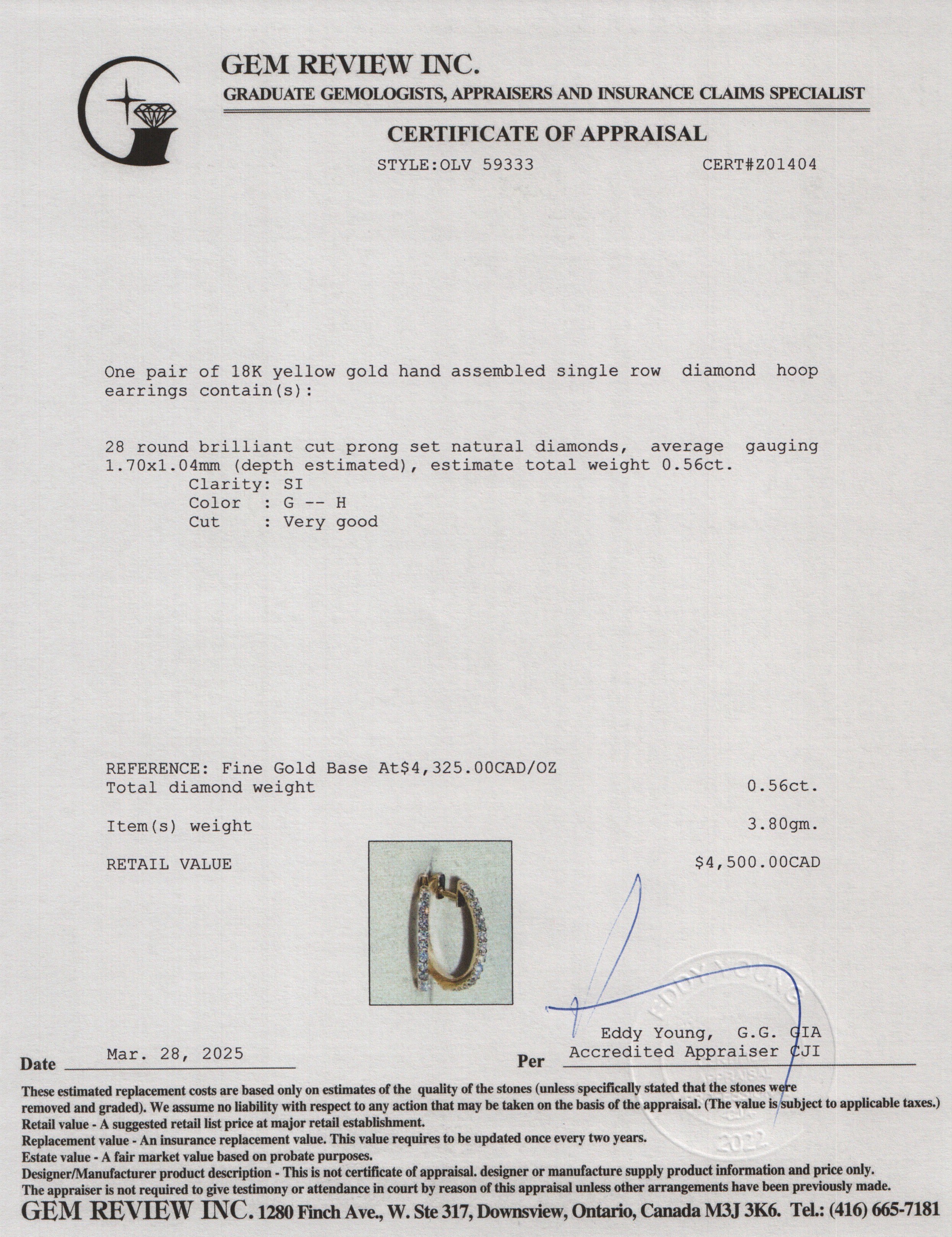 18k Yellow Gold Diamond Hoop Earrings