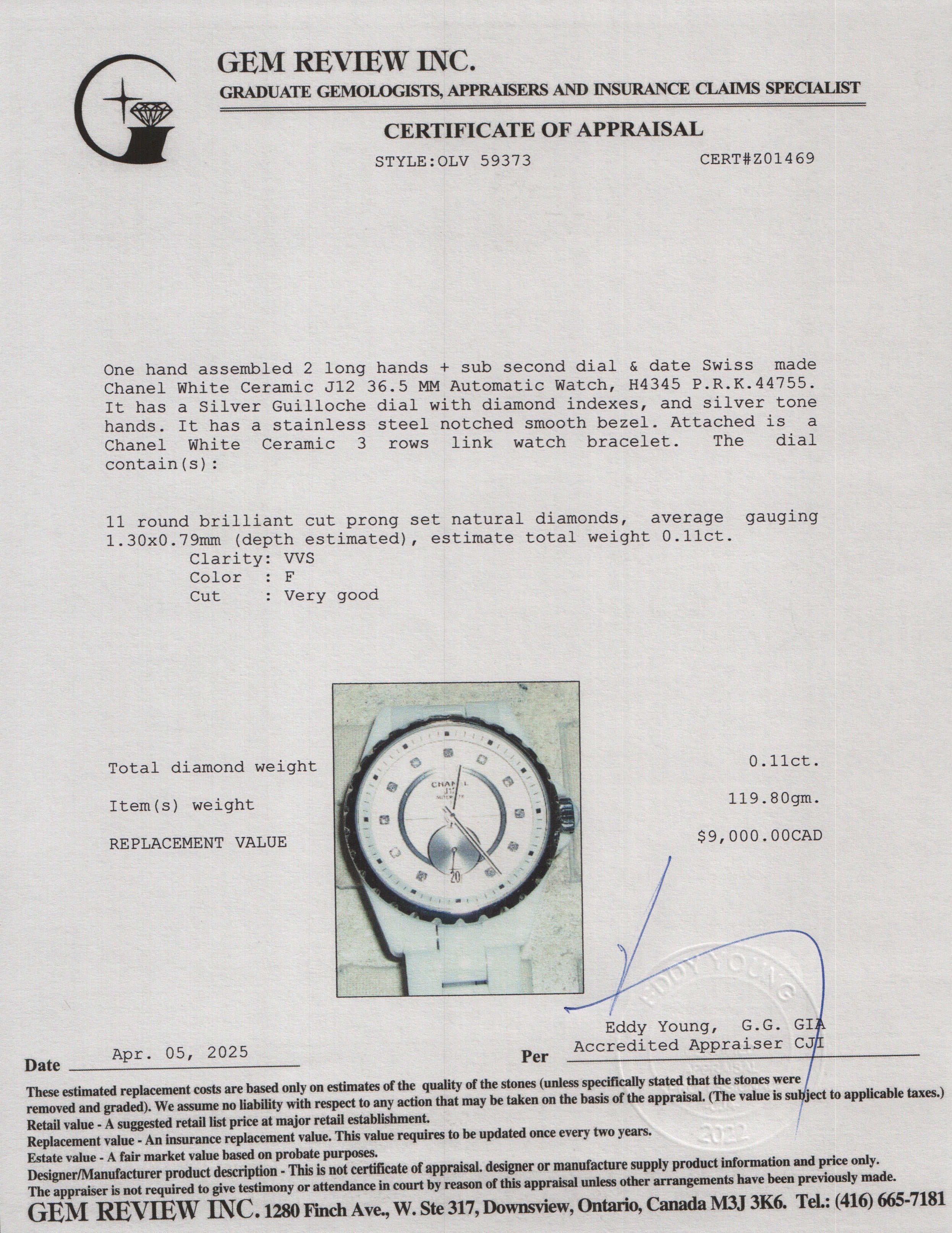 Chanel White Ceramic J12 36.5 MM Automatic Watch Silver Guilloche Diamond Dial w/ Box & Papers