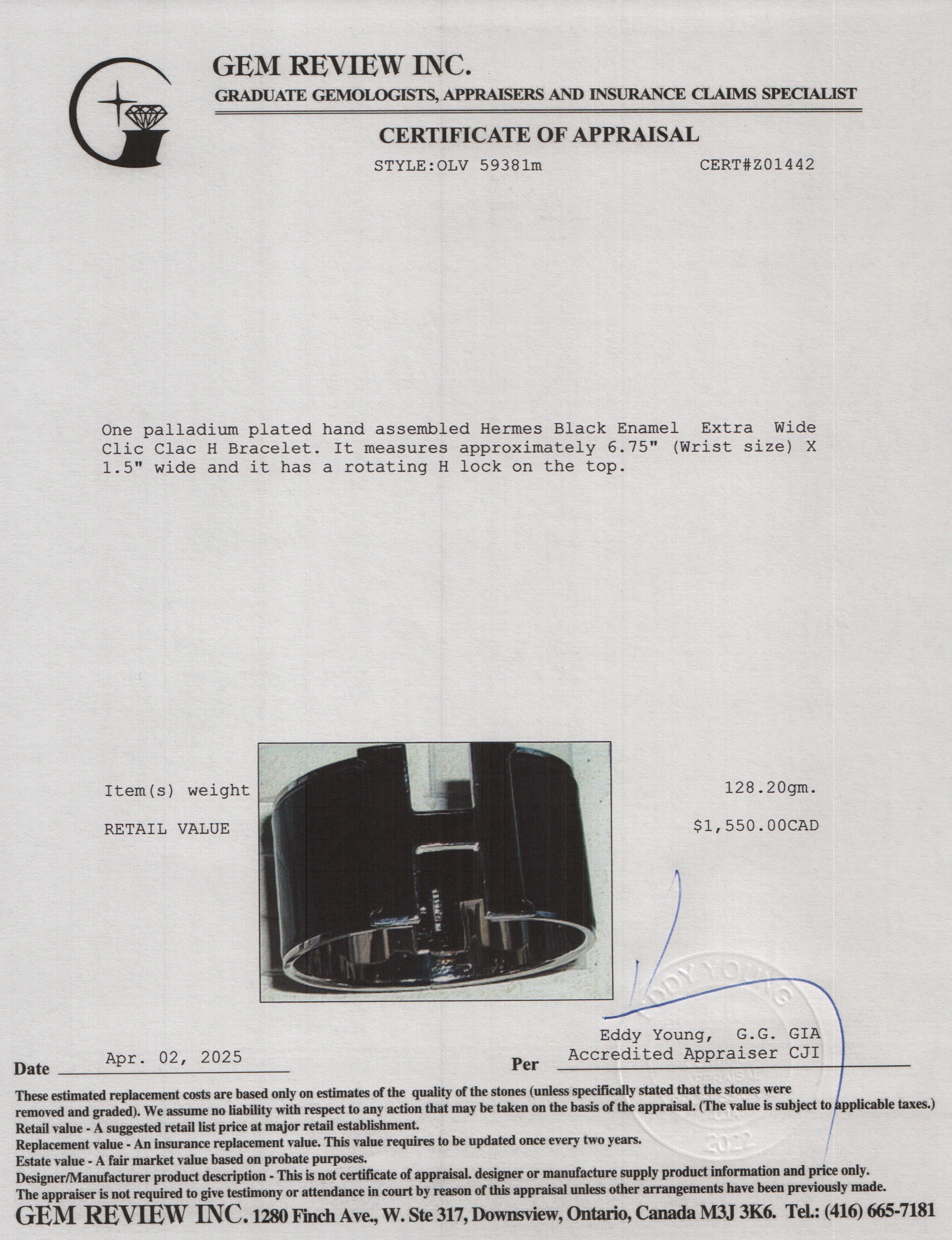 Hermes Palladium-Plated Black Enamel Clic H XL Bracelet