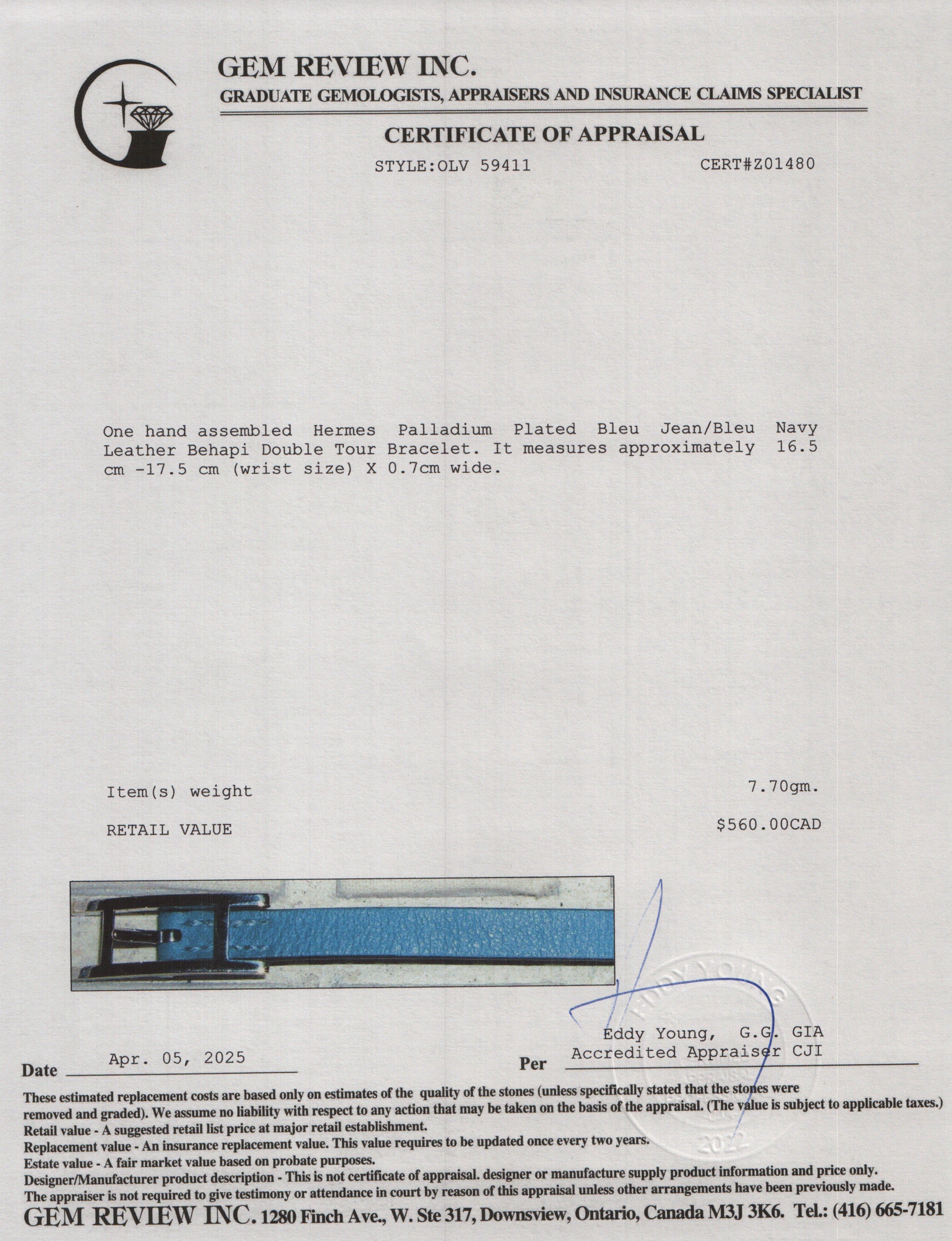 Hermes Palladium Plated Bleu Jean/Bleu Navy Leather Behapi Double Tour Bracelet