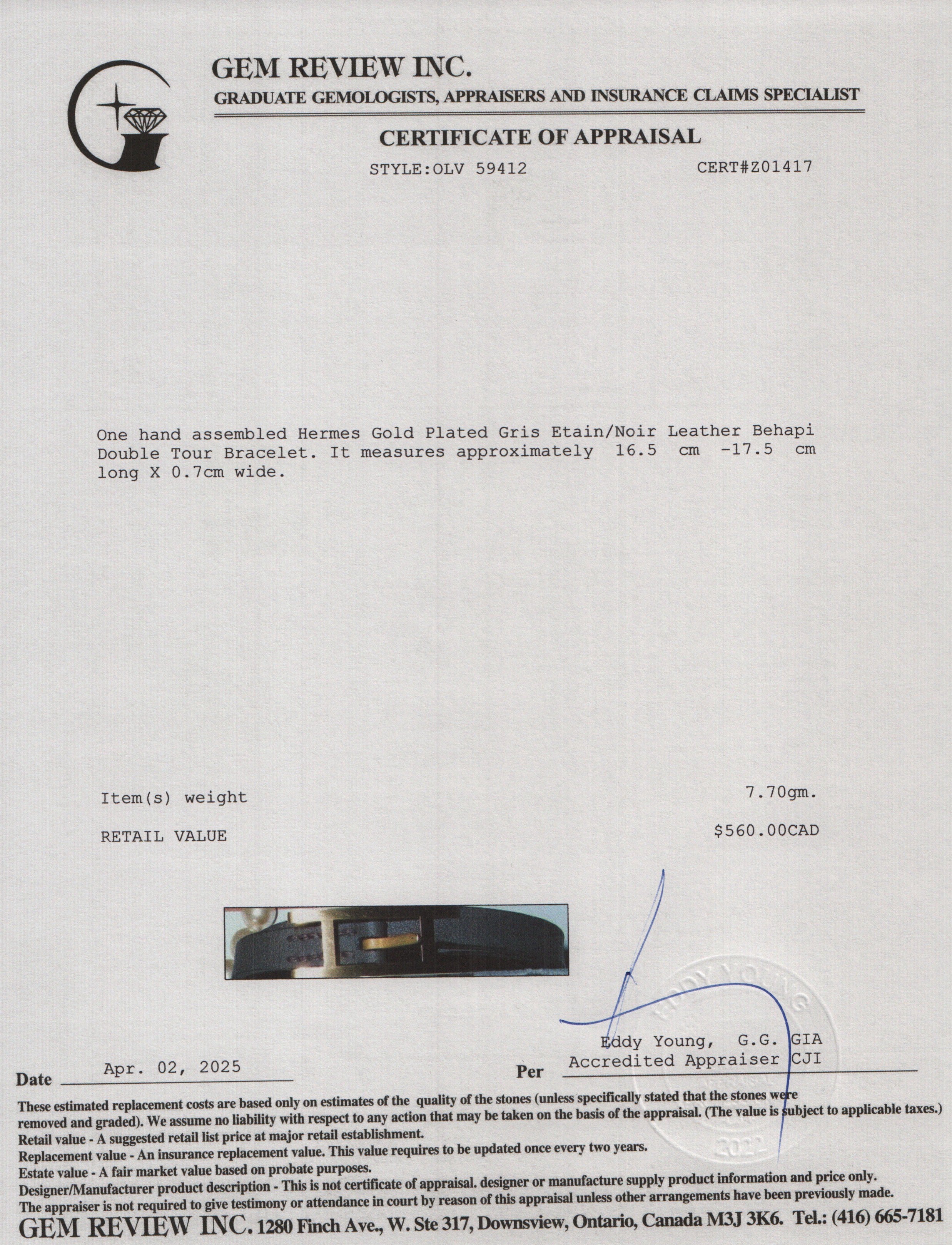 Hermes Gold Plated Gris Etain/Noir Leather Behapi Double Tour Bracelet