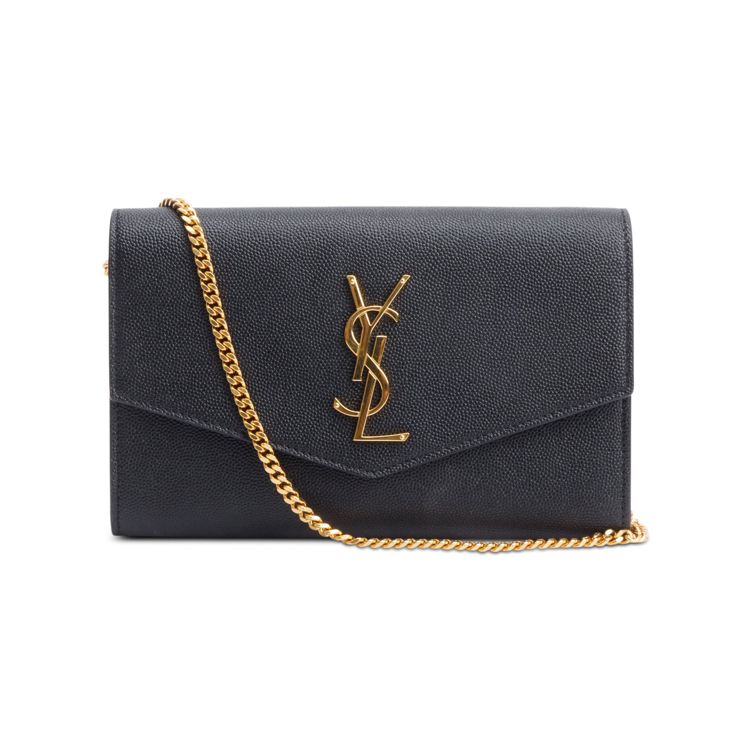 Saint Laurent 2021 Black Grain De Poudre Leather Uptown Chain Wallet w/ Insert & Box