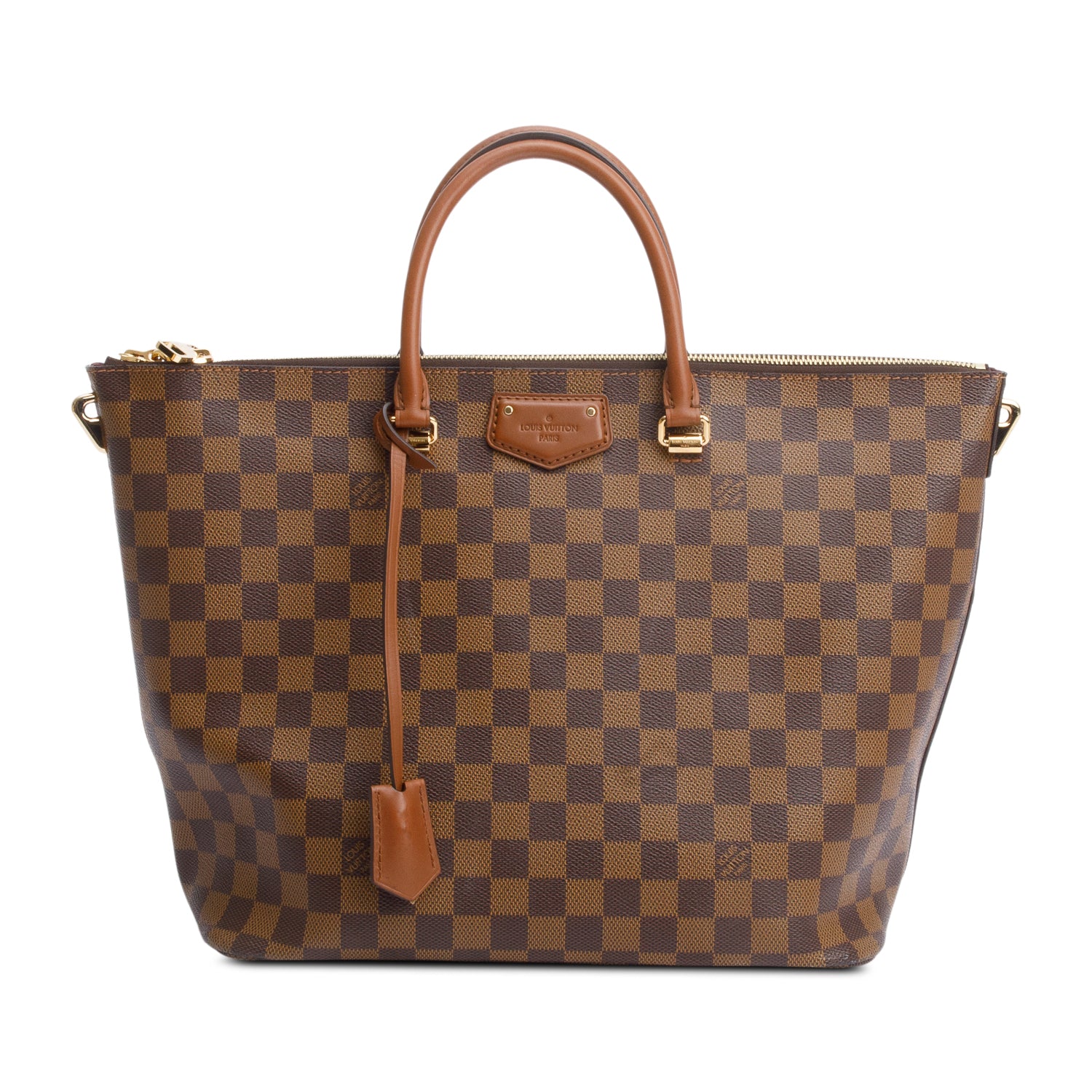 Louis Vuitton Damier Ebene Brown Leather Belmont Tote w/ Strap & Receipt