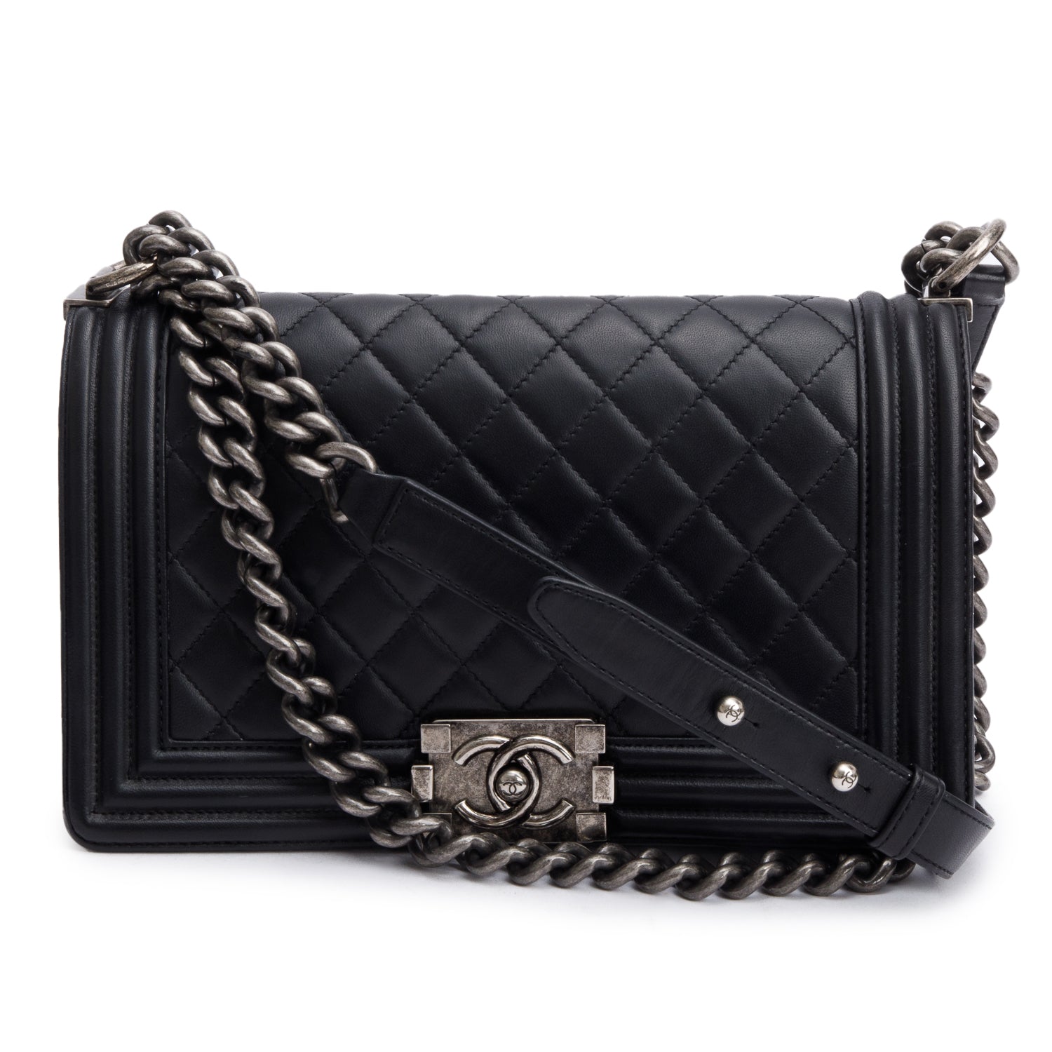 Chanel Black Quilted Lambskin Leather Medium Boy Bag
