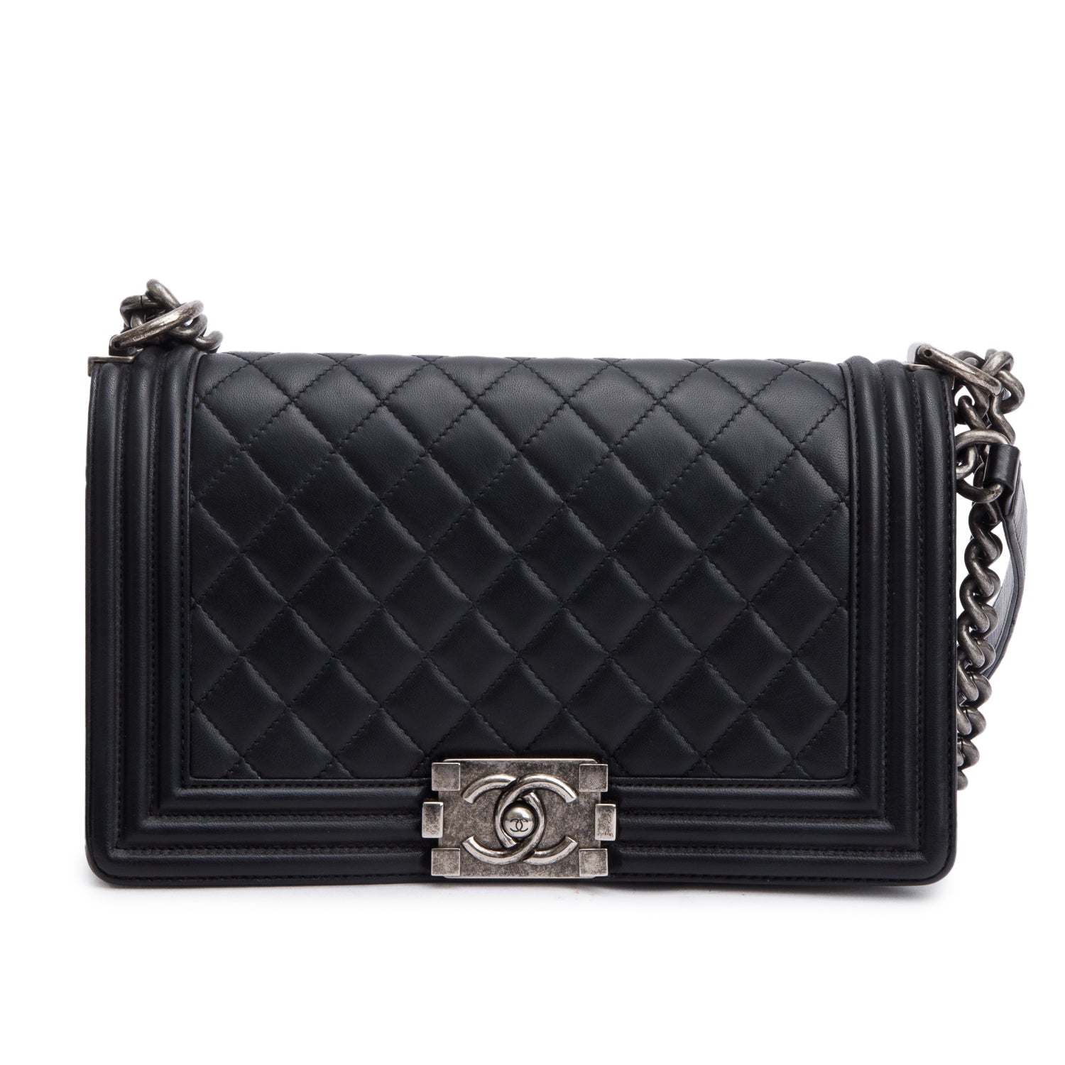 Chanel Black Quilted Lambskin Leather Medium Boy Bag