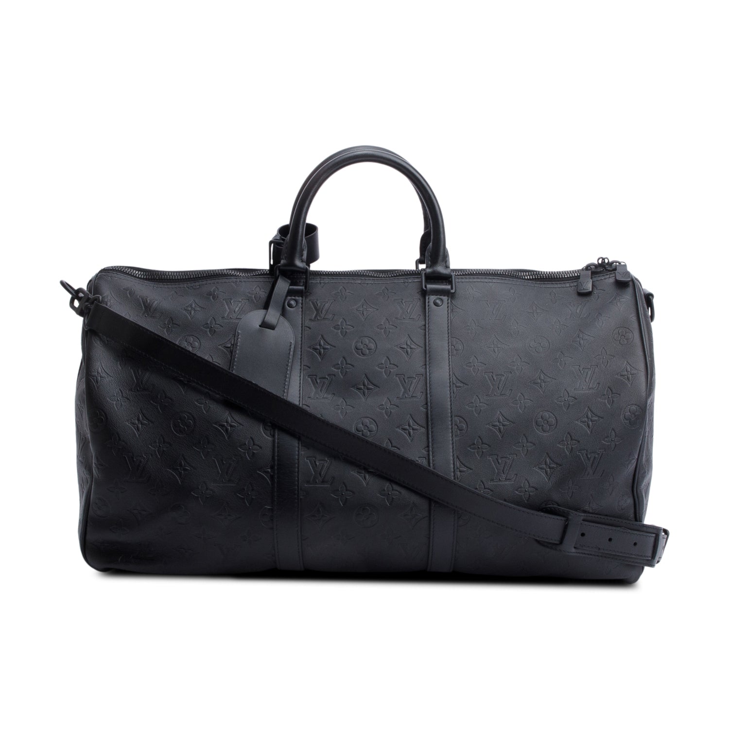 Louis Vuitton Black Monogram Shadow Embossed Keepall Bandouliere 50 w/ Strap