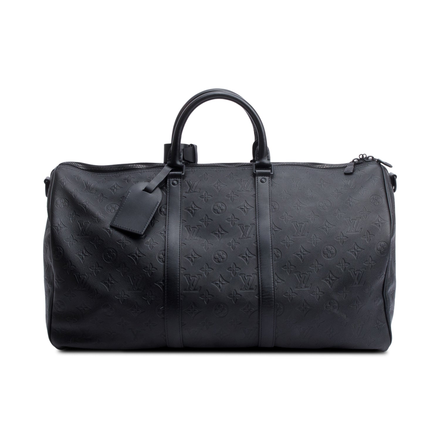 Louis Vuitton Black Monogram Shadow Embossed Keepall Bandouliere 50 w/ Strap