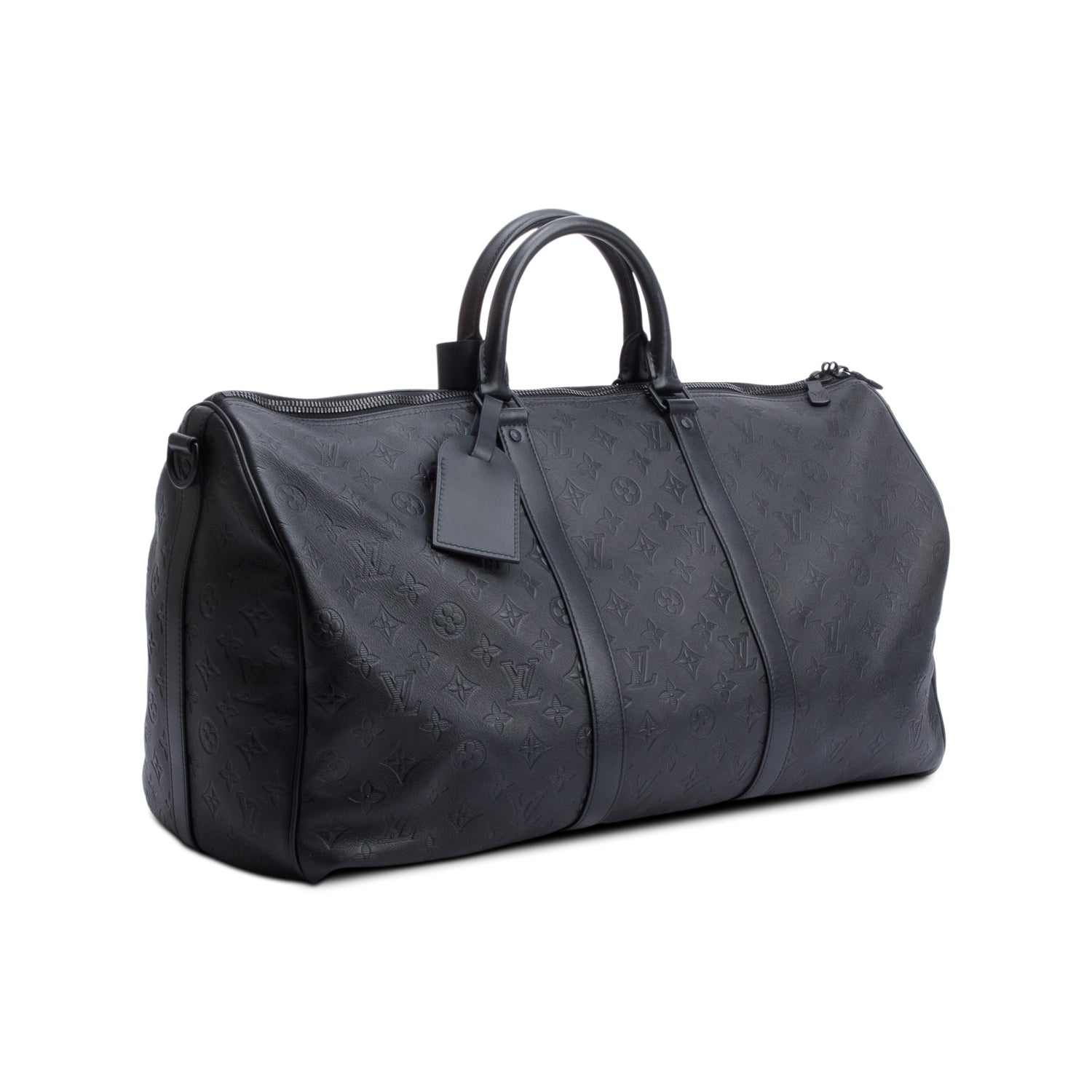Louis Vuitton Black Monogram Shadow Embossed Keepall Bandouliere 50 w/ Strap