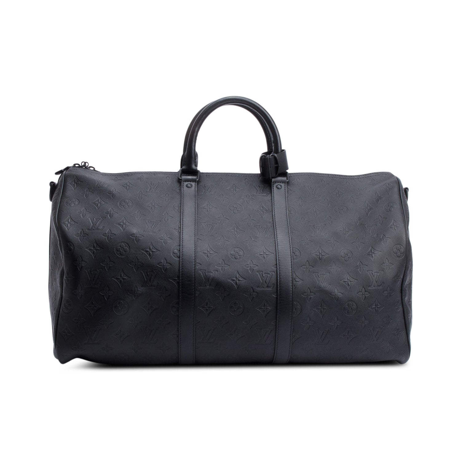 Louis Vuitton Black Monogram Shadow Embossed Keepall Bandouliere 50 w/ Strap