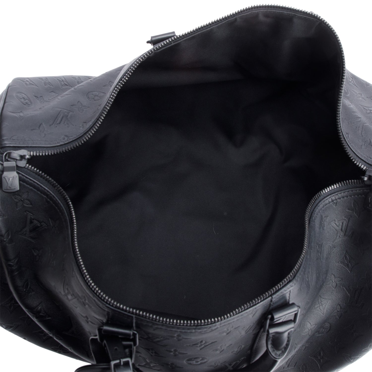 Louis Vuitton Black Monogram Shadow Embossed Keepall Bandouliere 50 w/ Strap