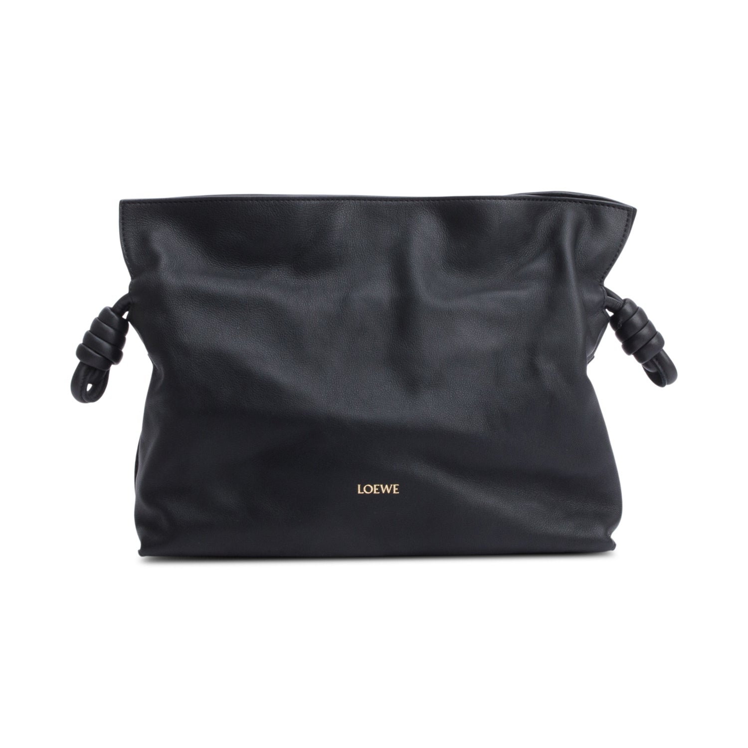 Loewe 2024 Black Nappa Leather Medium Flamenco Clutch Crossbody Bag w/ Strap