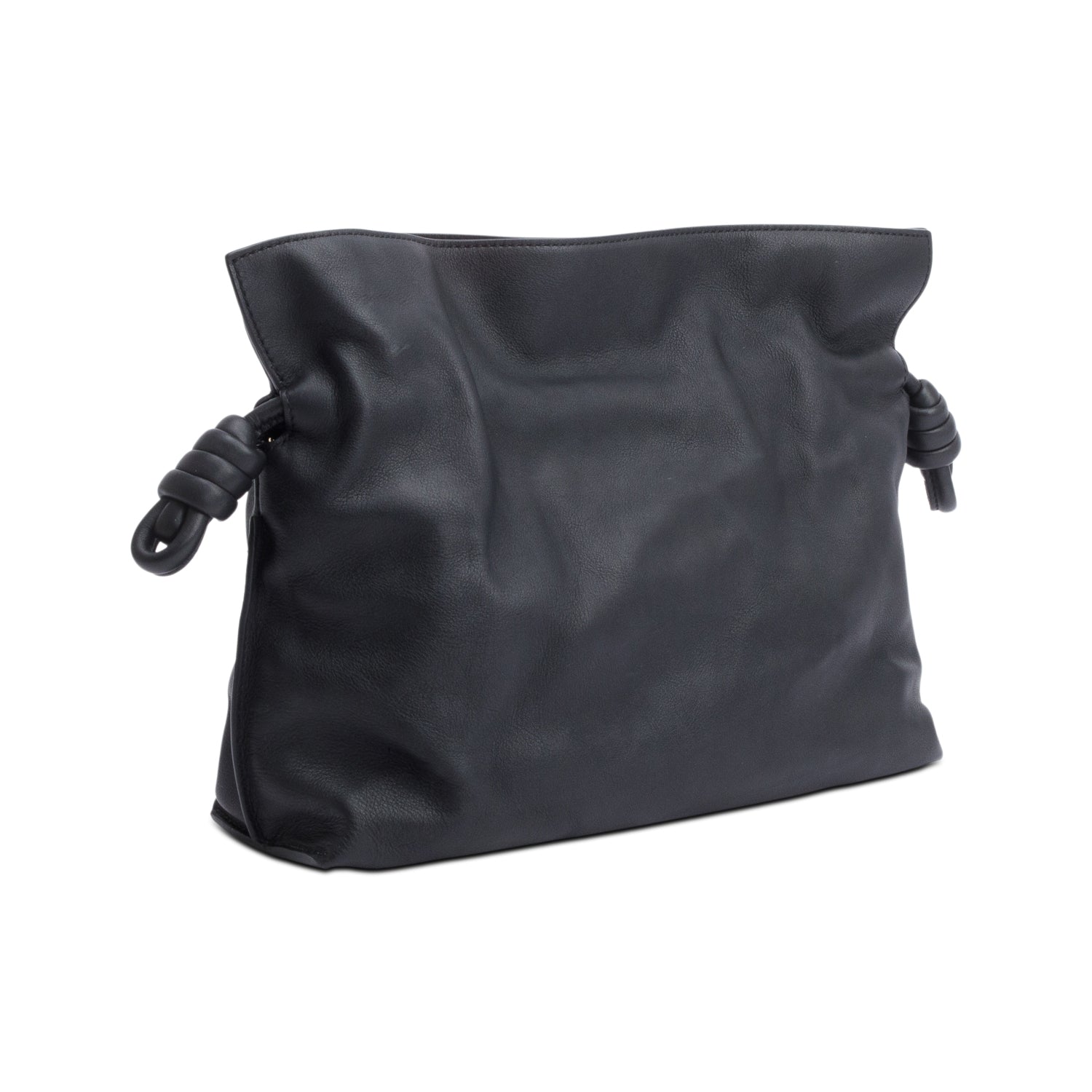 Loewe 2024 Black Nappa Leather Medium Flamenco Clutch Crossbody Bag w/ Strap