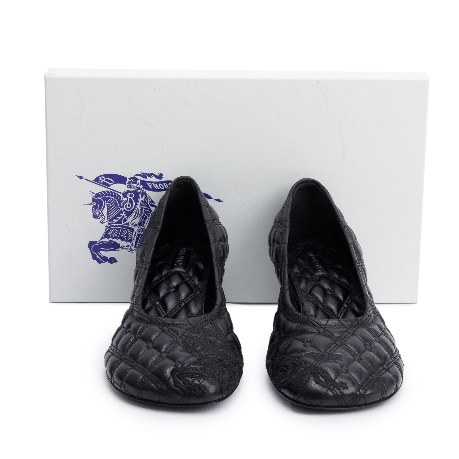 Burberry Black Quilted Nappa Leather Baby Pumps, Size 37.5 w/ Box
