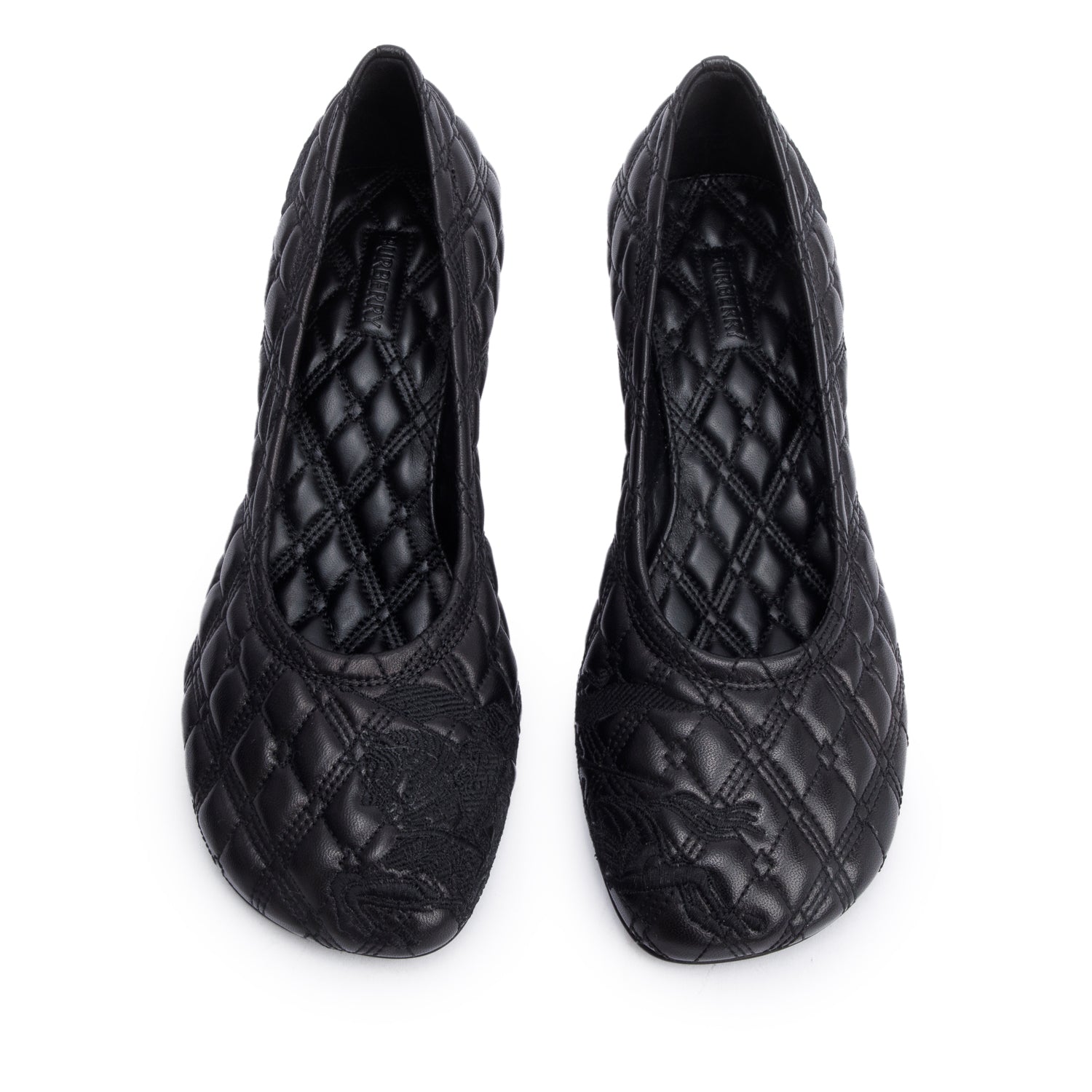 Burberry Black Quilted Nappa Leather Baby Pumps, Size 37.5 w/ Box