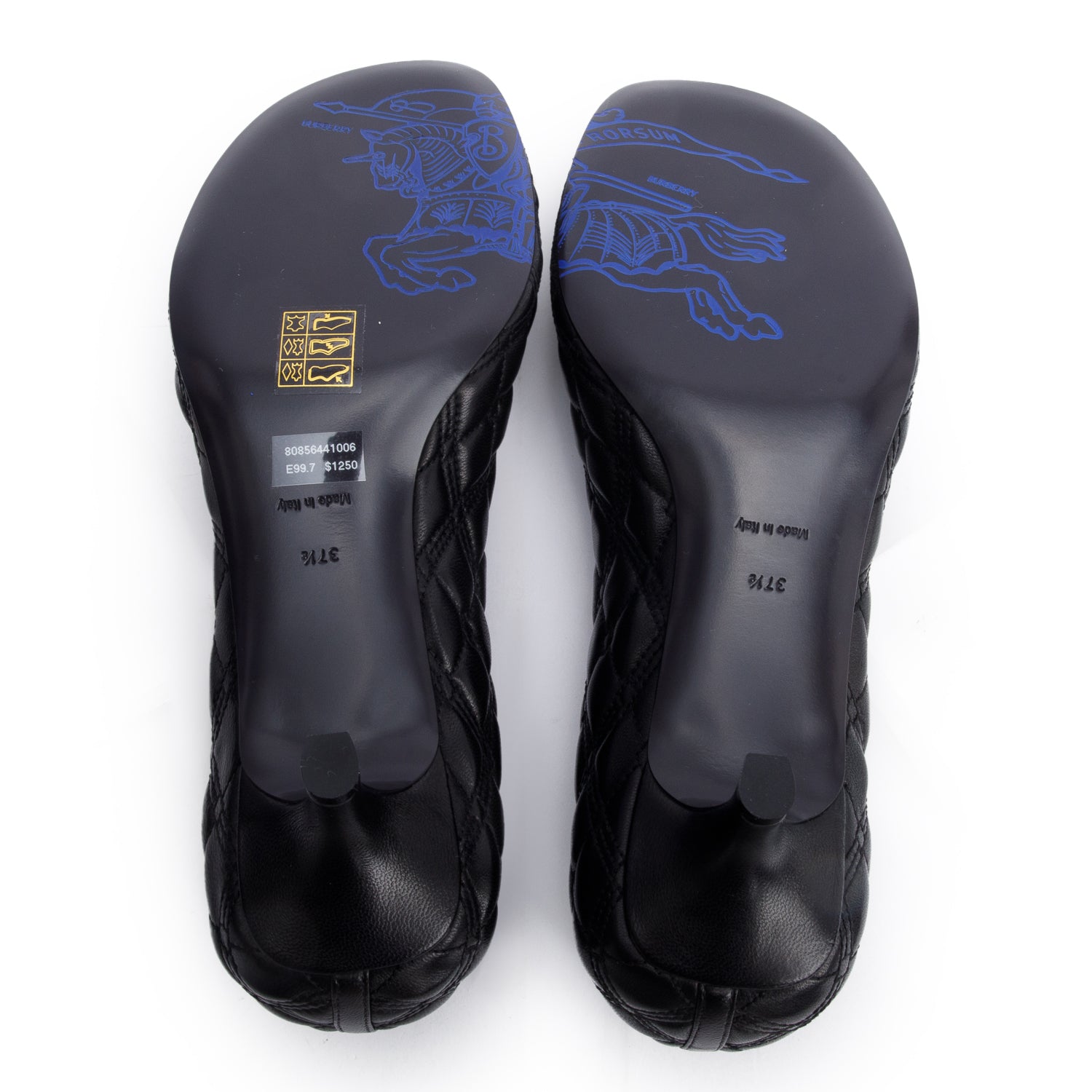 Burberry Black Quilted Nappa Leather Baby Pumps, Size 37.5 w/ Box