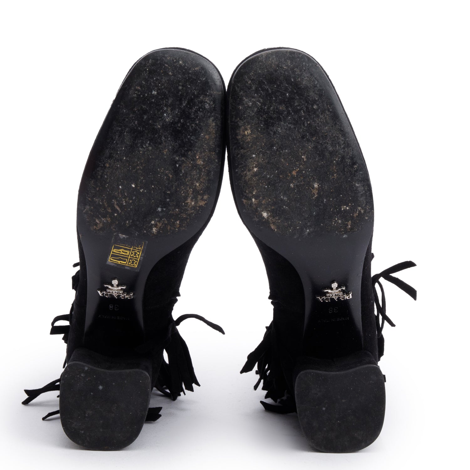 Prada Black Suede Fringe Ankle Boots, Size 38 w/ Box