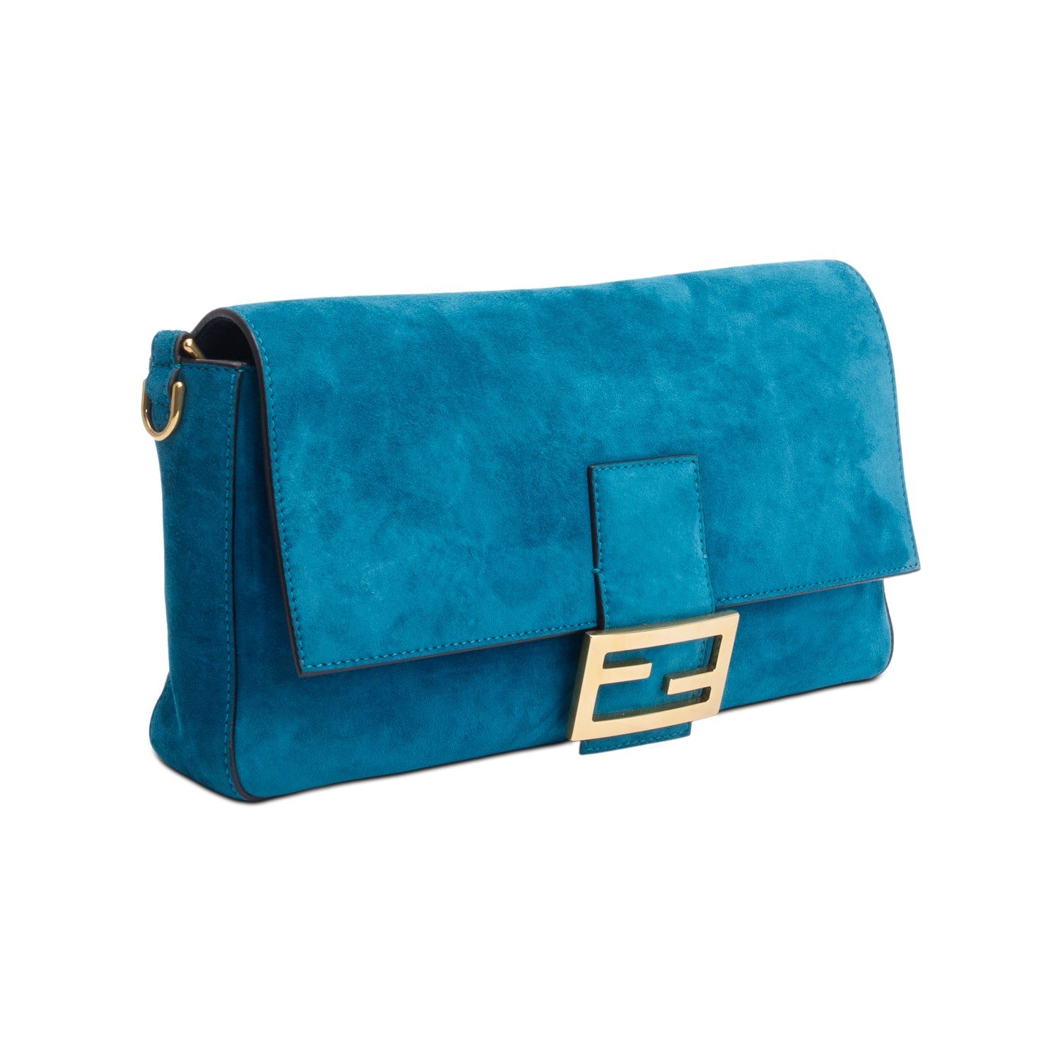 Fendi Blue Suede Large Baguette Shoulder Bag