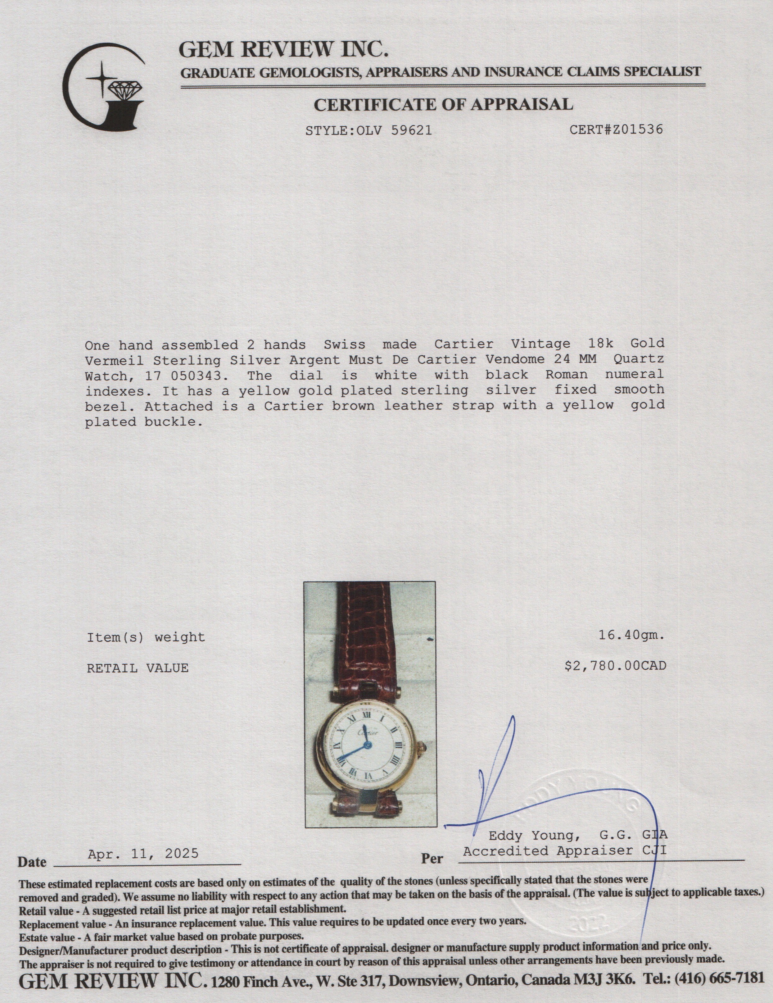 Cartier Vintage 18k Gold Vermeil Sterling Silver Argent Must De Cartier Vendome 24 MM Quartz Watch