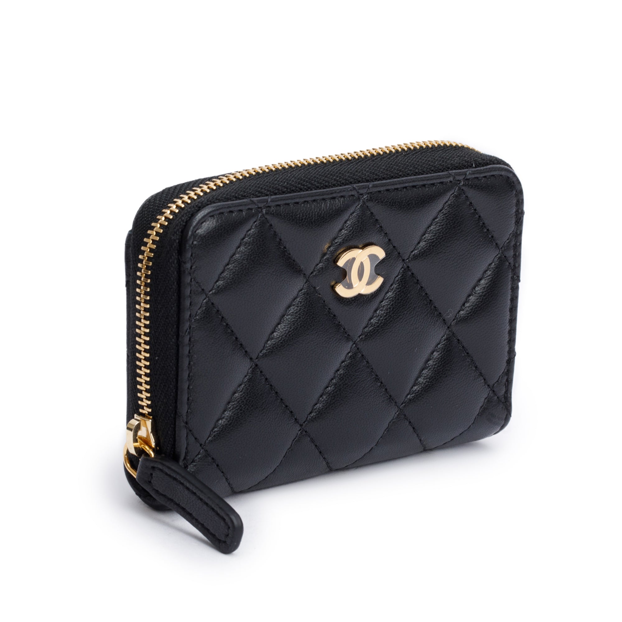Chanel 2020 Black Lambskin Leather Classic Zipped Coin Purse w/ Authenticity Card