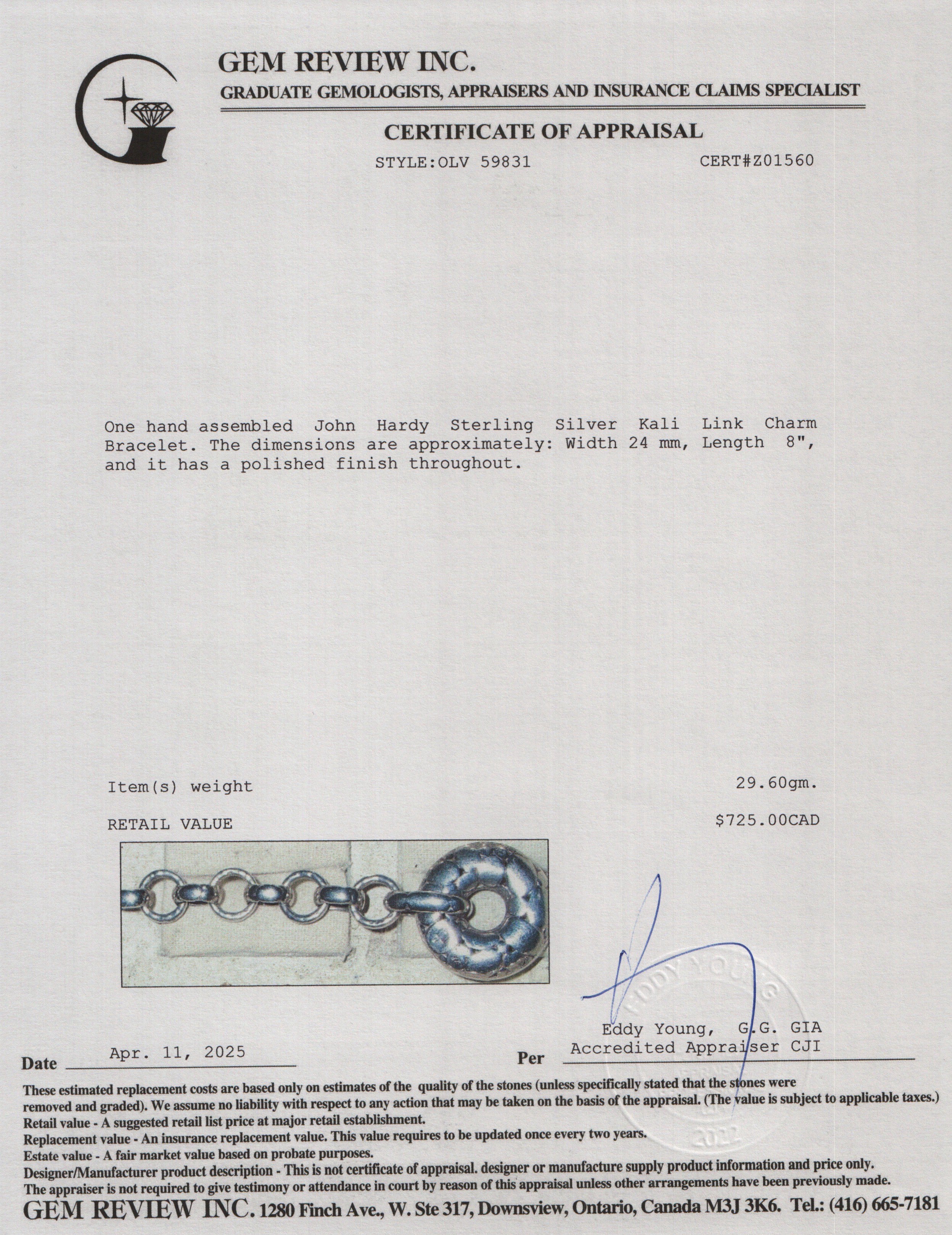 John Hardy Sterling Silver Kali Link Charm Bracelet