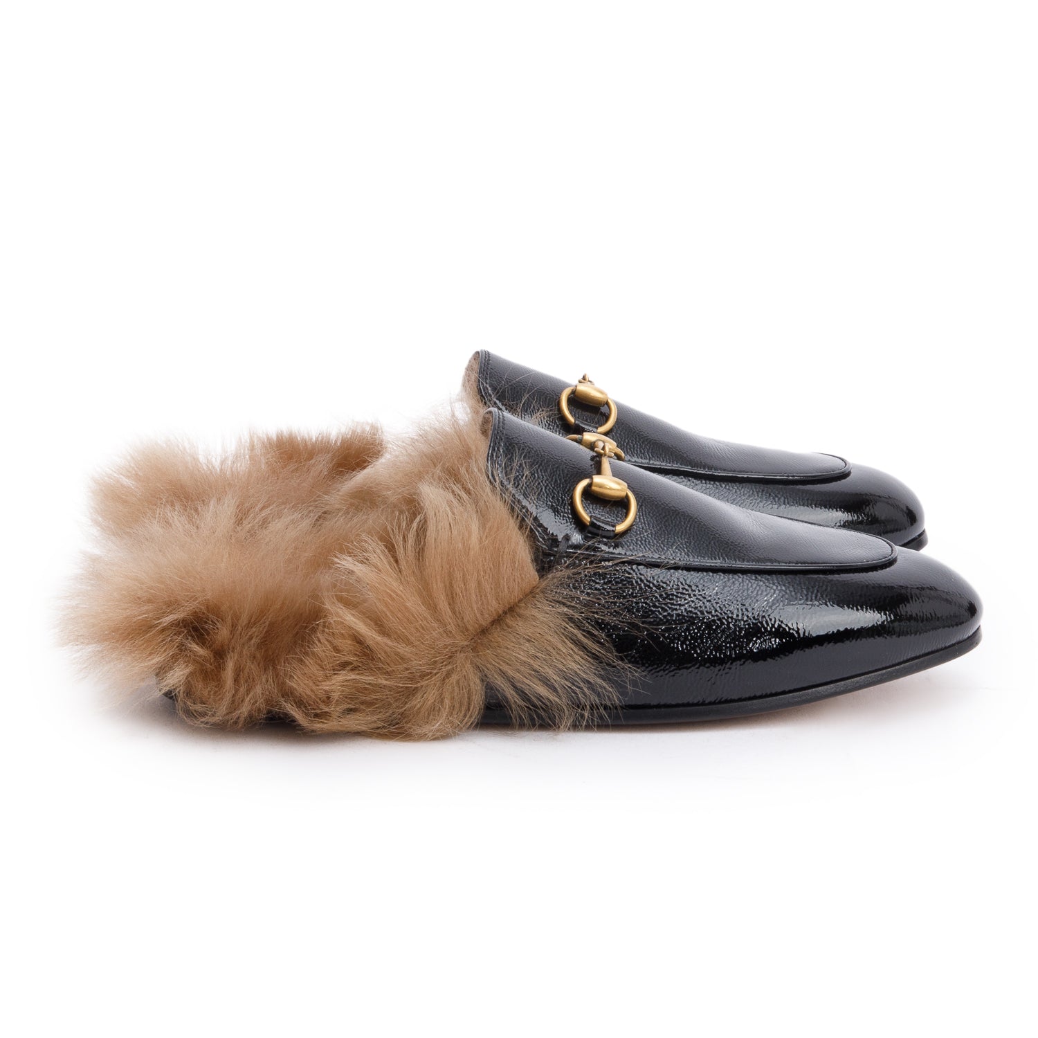 Gucci Black Shiny Leather 2015 Re-Edition Princetown Mules, Size 36.5 w/ Box