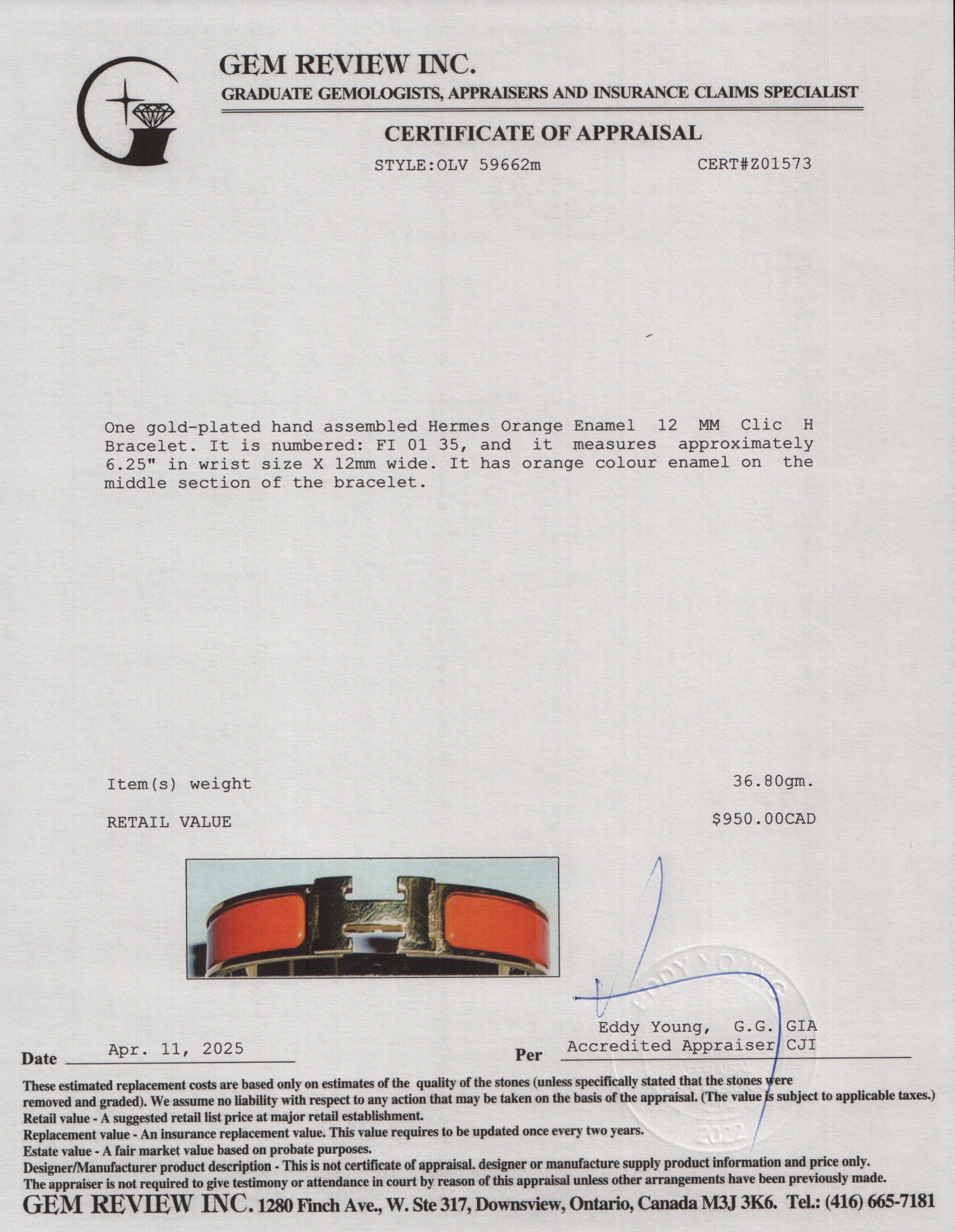 Hermes Yellow Gold Plated Orange Enamel 12 MM Clic H Bracelet