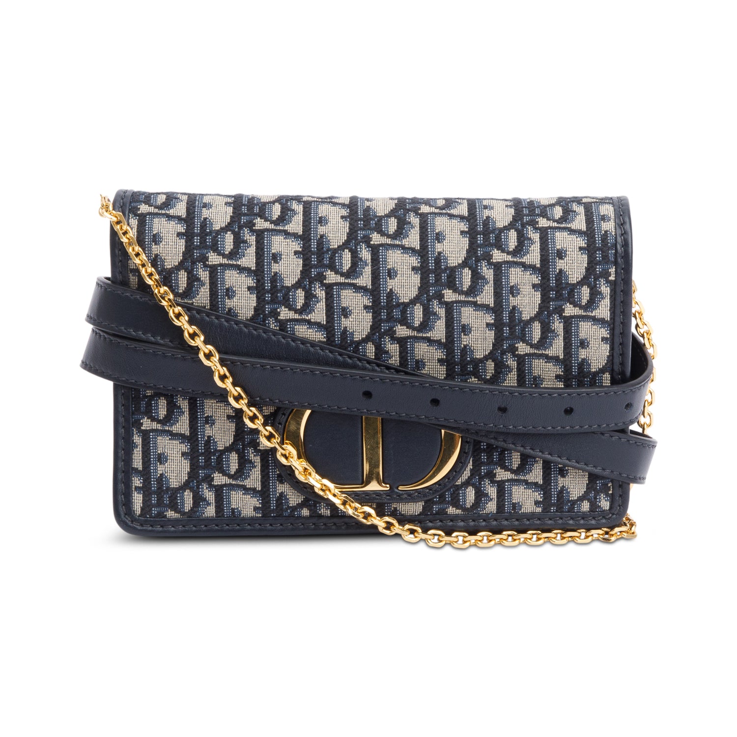 Christian Dior 2022 Navy Oblique 30 Montaigne 2-In-1 Pouch Bag