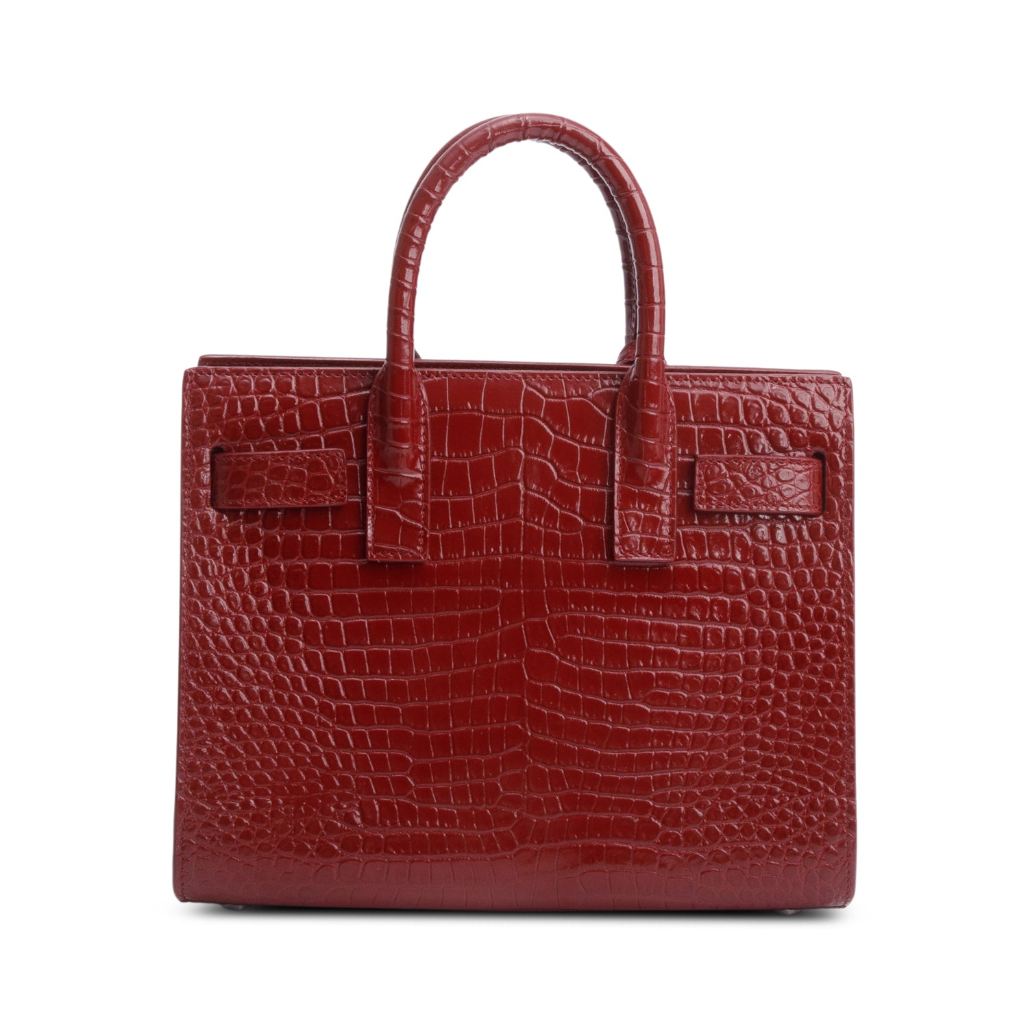 Saint Laurent Burgundy Crocodile Embossed Leather Nano Sac De Jour w/ Strap