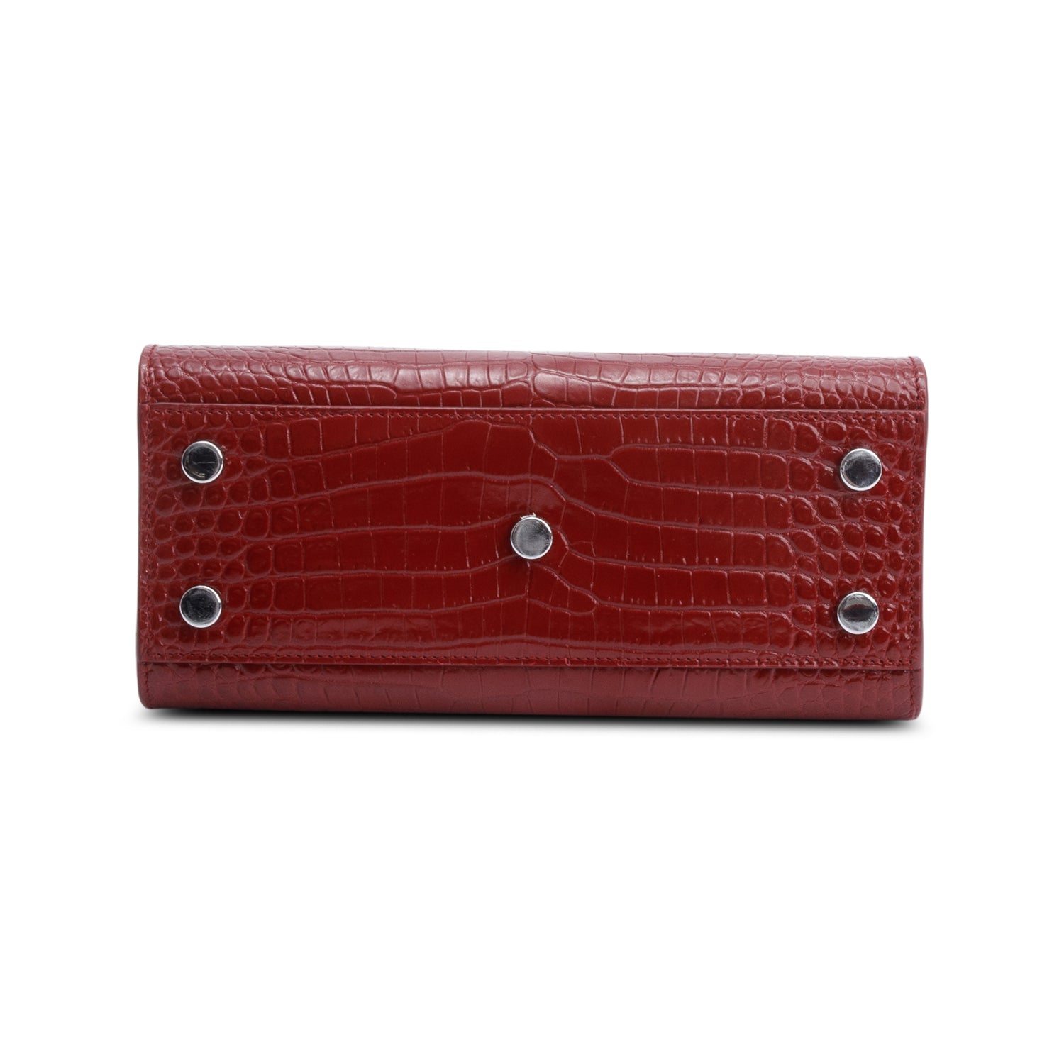 Saint Laurent Burgundy Crocodile Embossed Leather Nano Sac De Jour w/ Strap