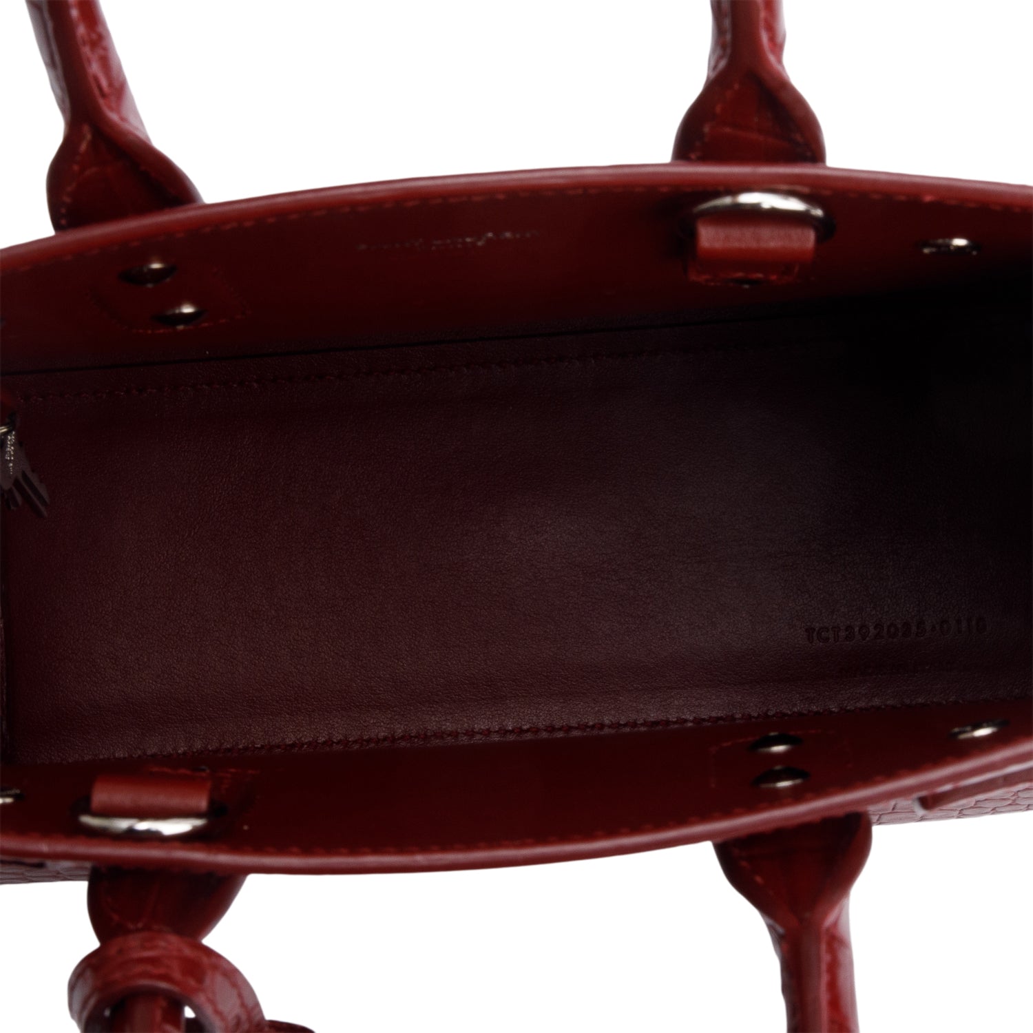 Saint Laurent Burgundy Crocodile Embossed Leather Nano Sac De Jour w/ Strap
