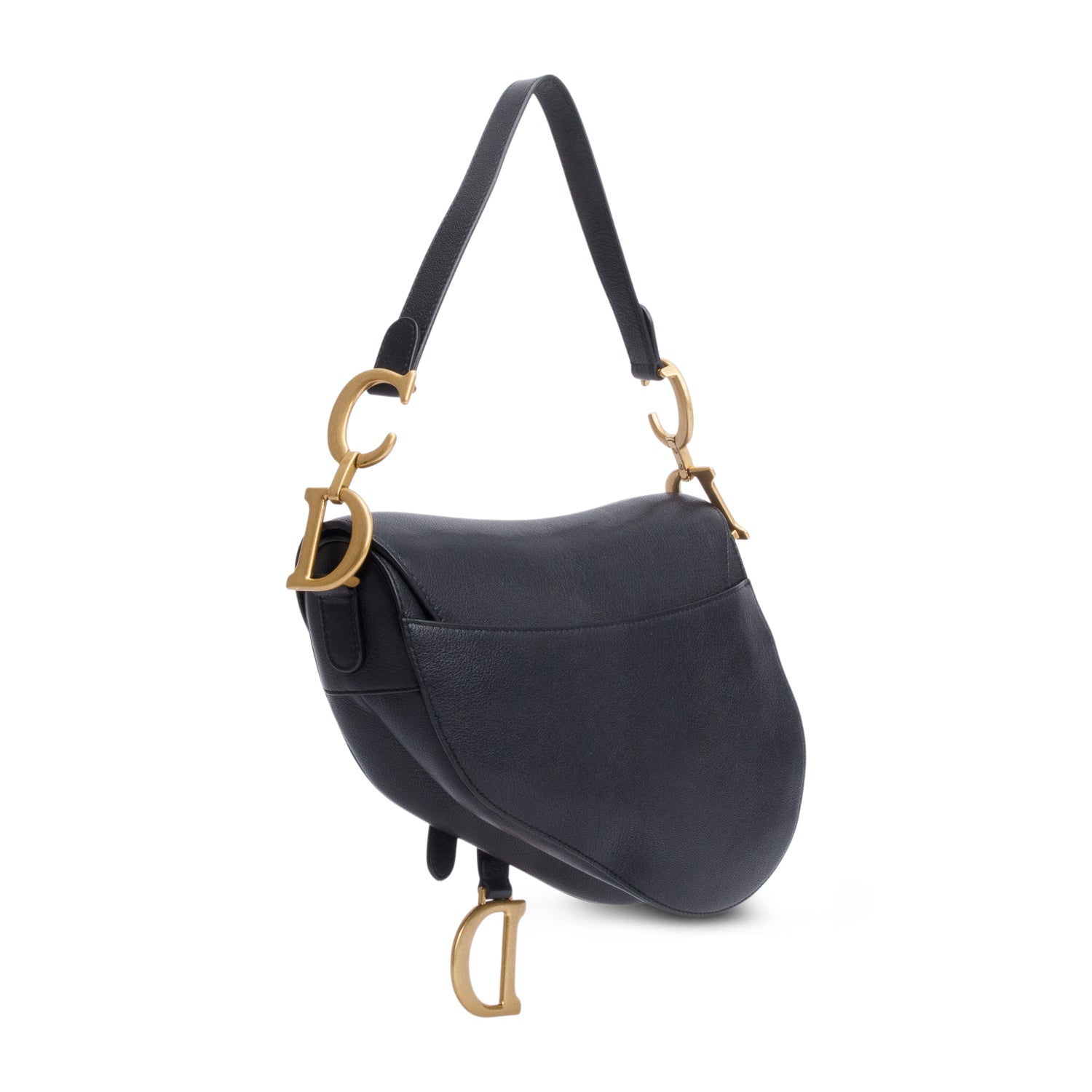 Christian Dior Black Grained Calfskin Leather Saddle Bag w/ Authenticity Card