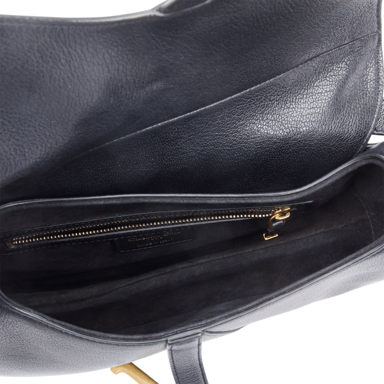 Christian Dior Black Grained Calfskin Leather Saddle Bag w/ Authenticity Card