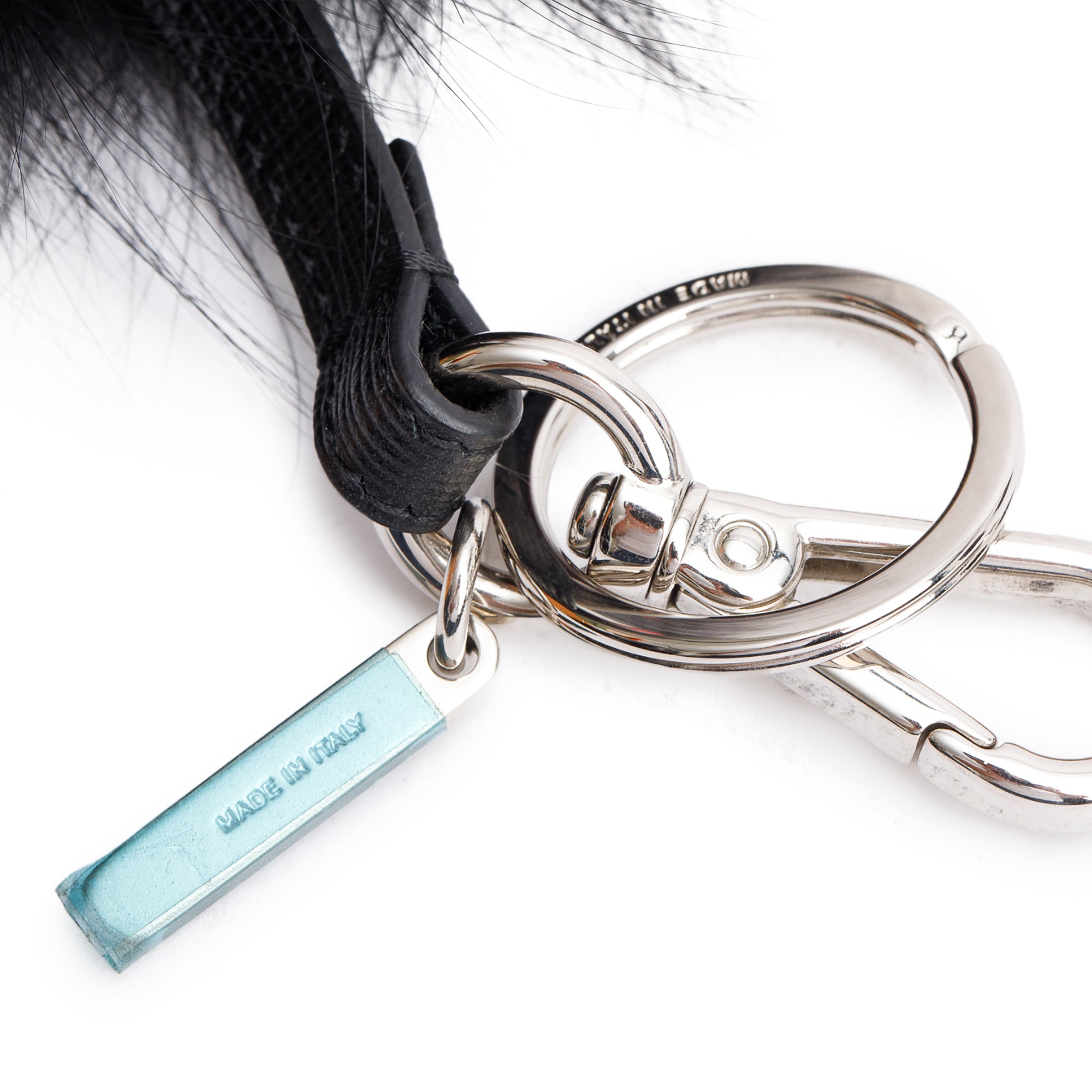 Fendi Black/Red/White Leather Monster Eye Mink Fox Fur Bag Charm w/ Box