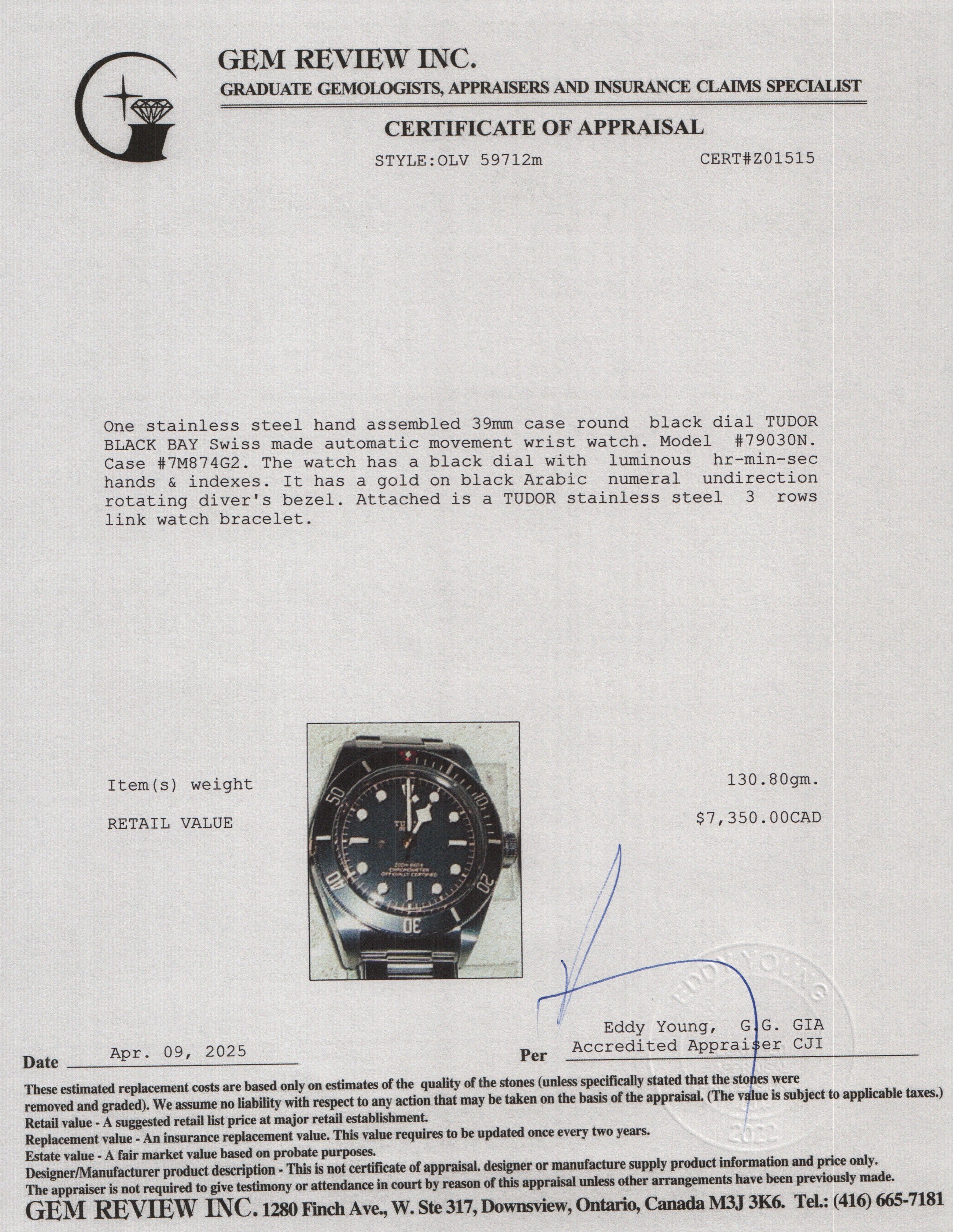 Tudor 2024 Stainless Steel Black Bay Fifty-Eight 39 MM Automatic Watch 79030N w/ Box & Papers