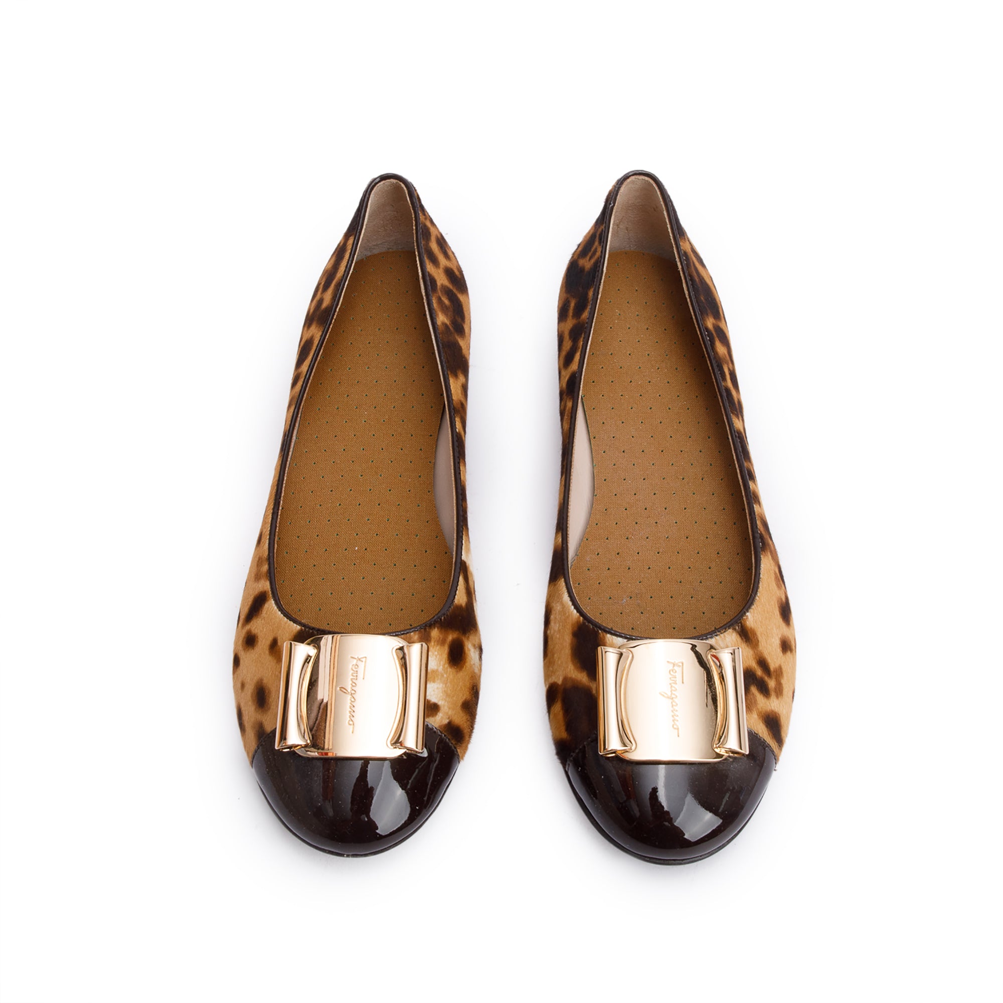 Salvatore Ferragamo Brown Loepard Print Pony Hair Vara Bow Flats, Size 9 w/ Box