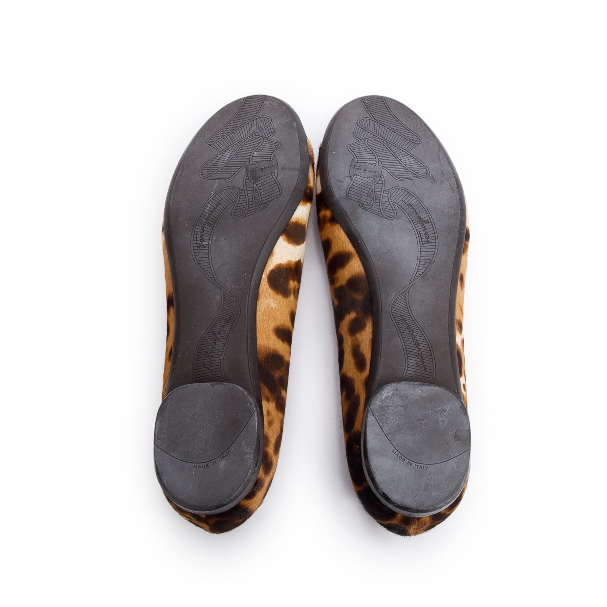Salvatore Ferragamo Brown Loepard Print Pony Hair Vara Bow Flats, Size 9 w/ Box