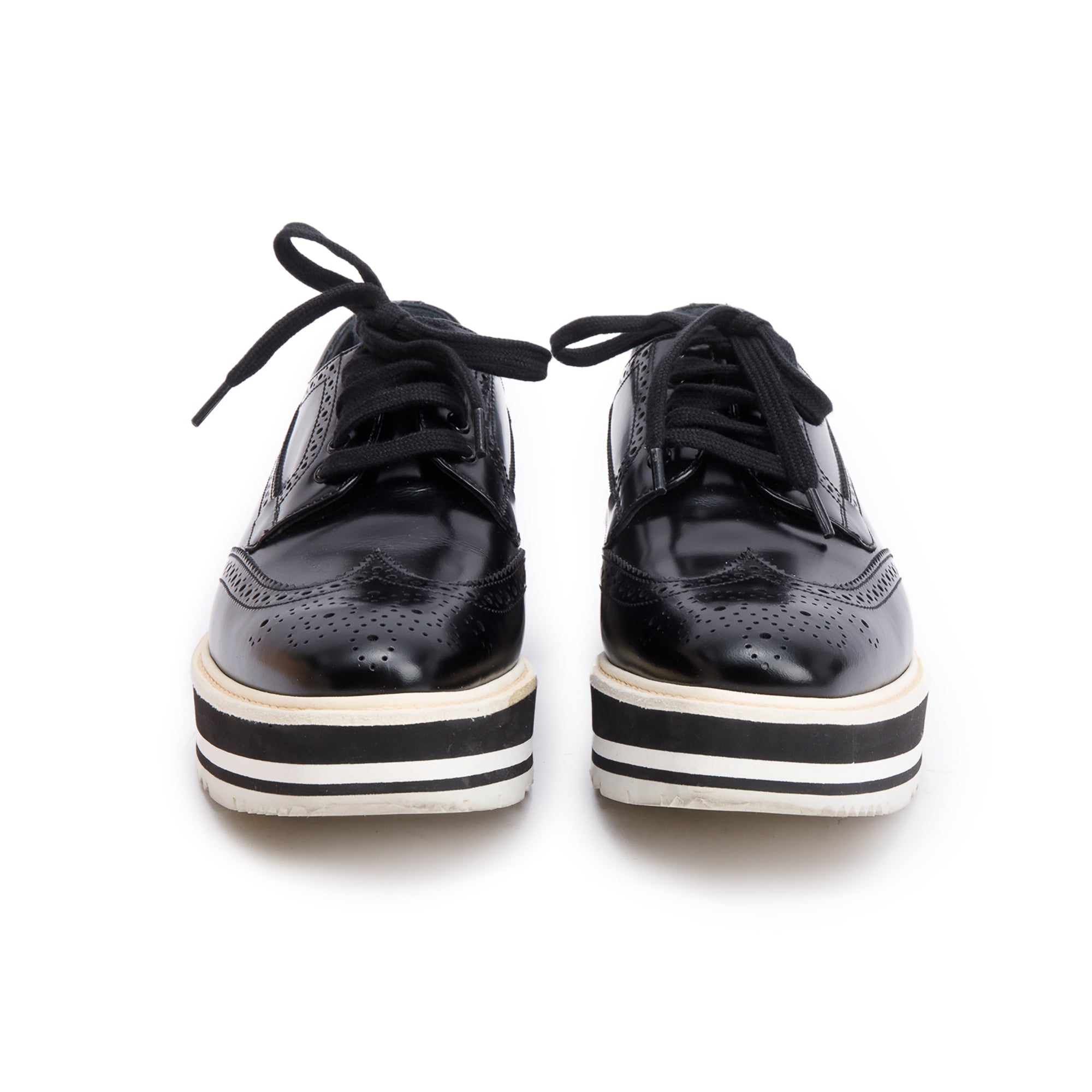 Prada Black Spazzolato Leather Eyelet Trim Laced Oxford Shoes, Size 7.5 w/ Box