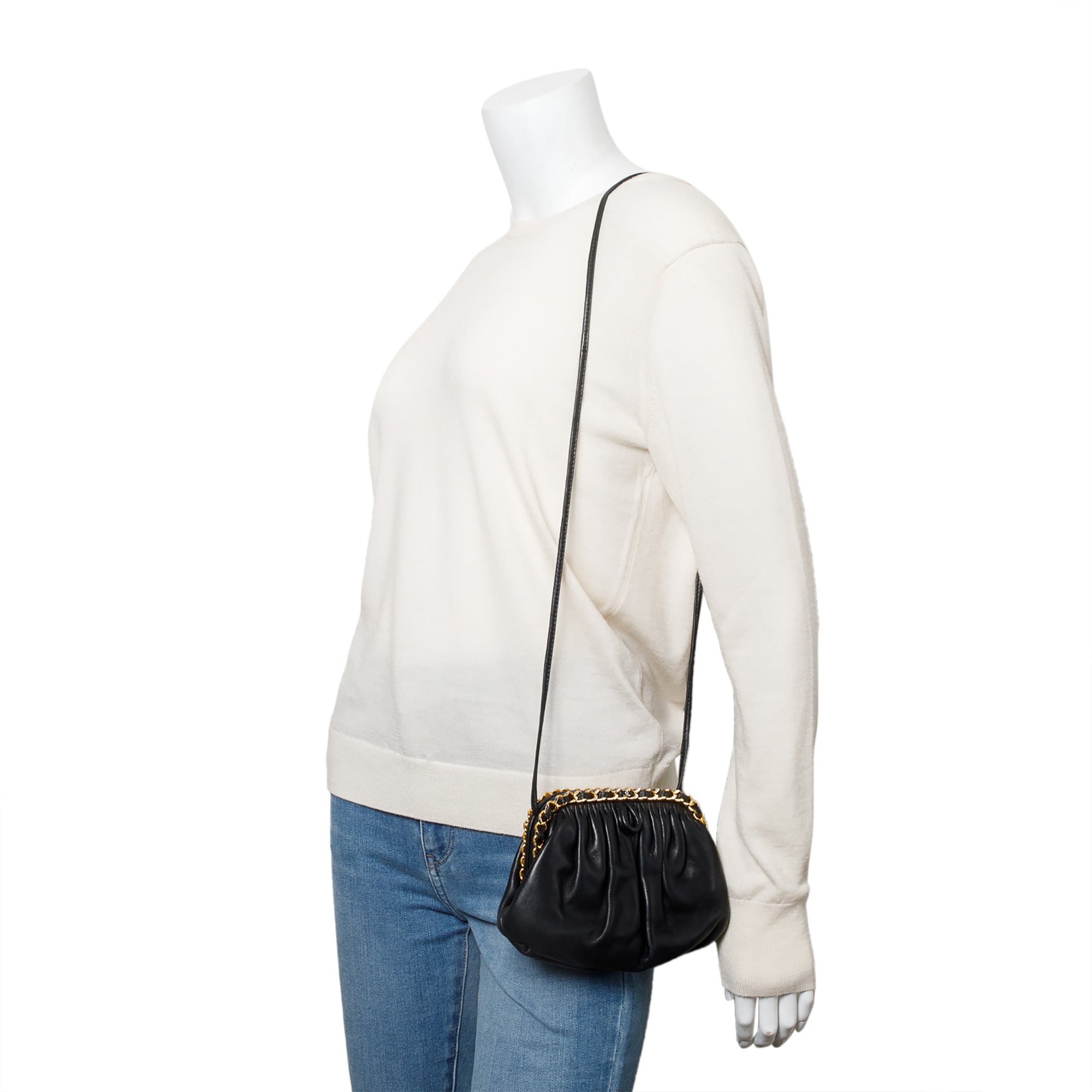 Chanel Black Lambskin Leather Chain-Link Frame Clutch Crossbody