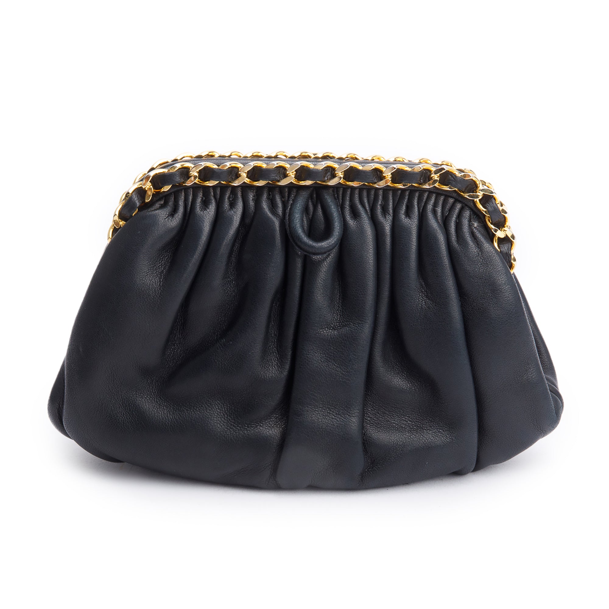 Chanel Black Lambskin Leather Chain-Link Frame Clutch Crossbody
